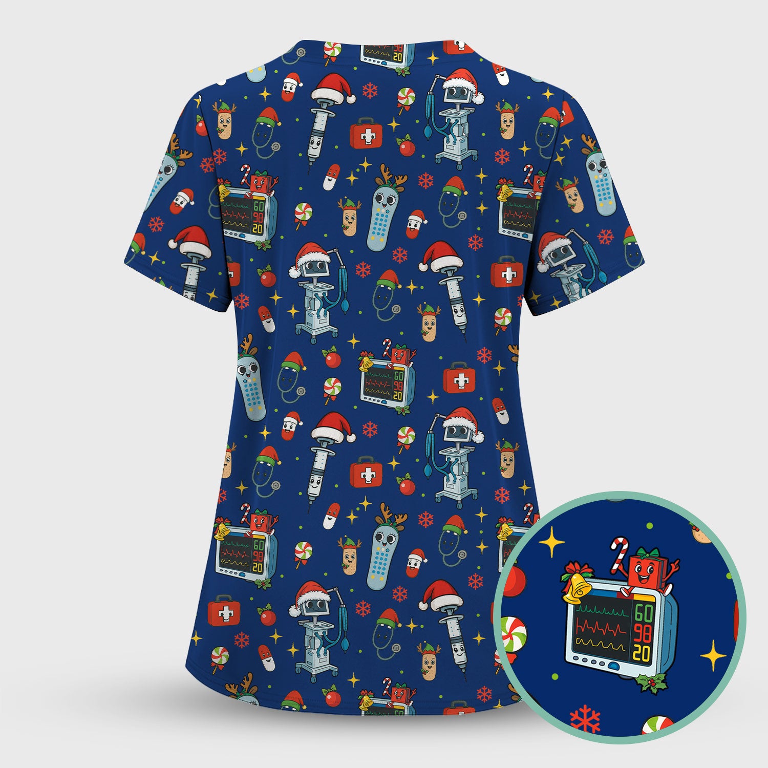 Christmas Nurse Scrub Set - Funny Robot and Reindeer Pattern Medical Scrubs - Cute Holiday Matching Set for Women Nurses
