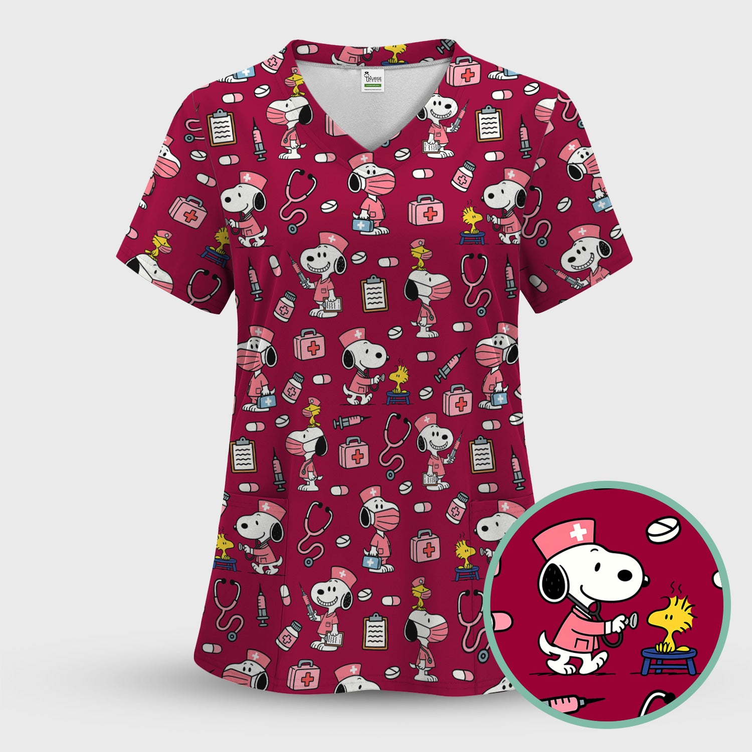 Custom Scrub Top for Nurses - Funny Snoopy Medical Scrub Shirt Multi Color - Cute Nursing Scrub Shirt with Handy Pockets