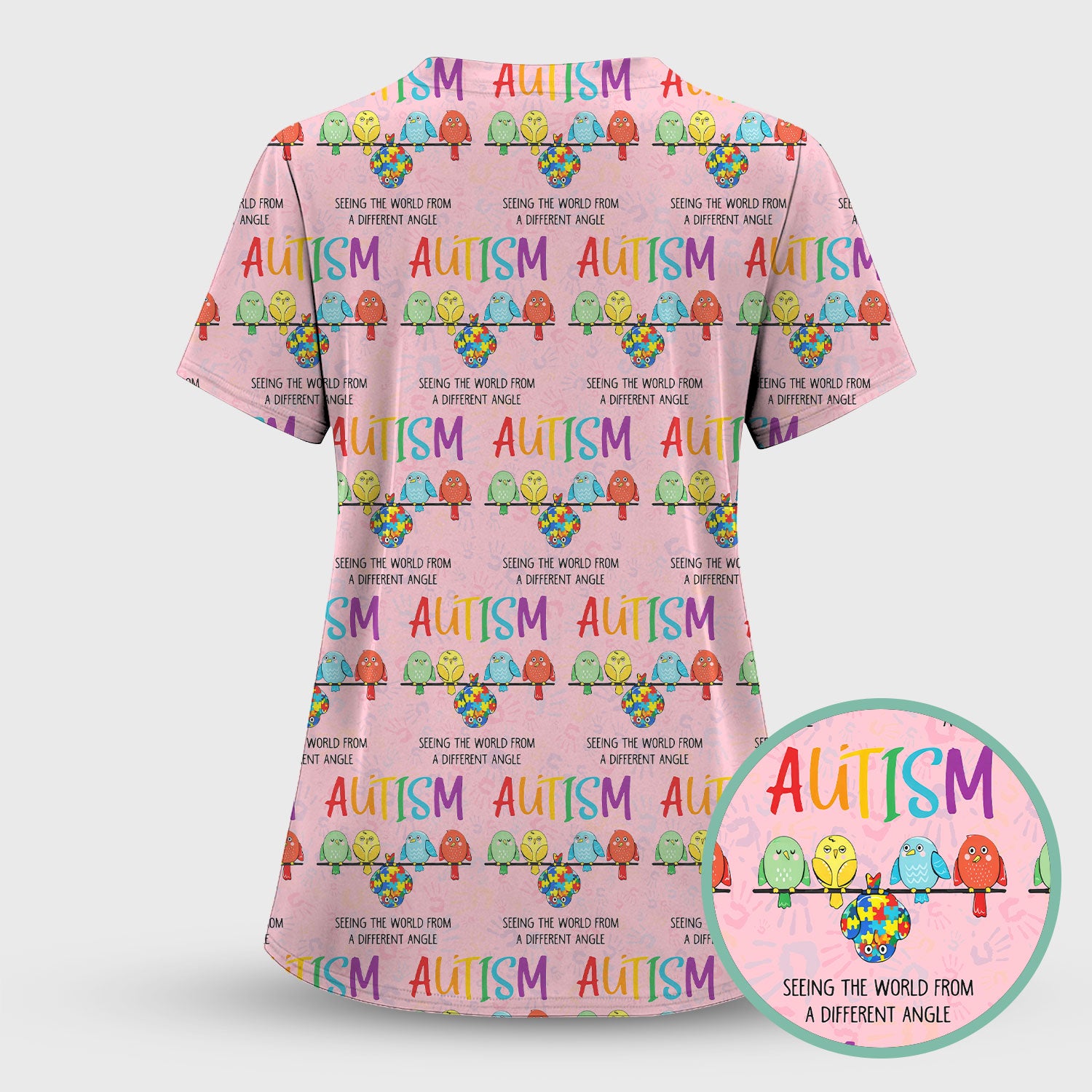 Autism Seeing The World From A Different Angle Birds Scrub Top ,Comfortable Scrubs for Nurses
