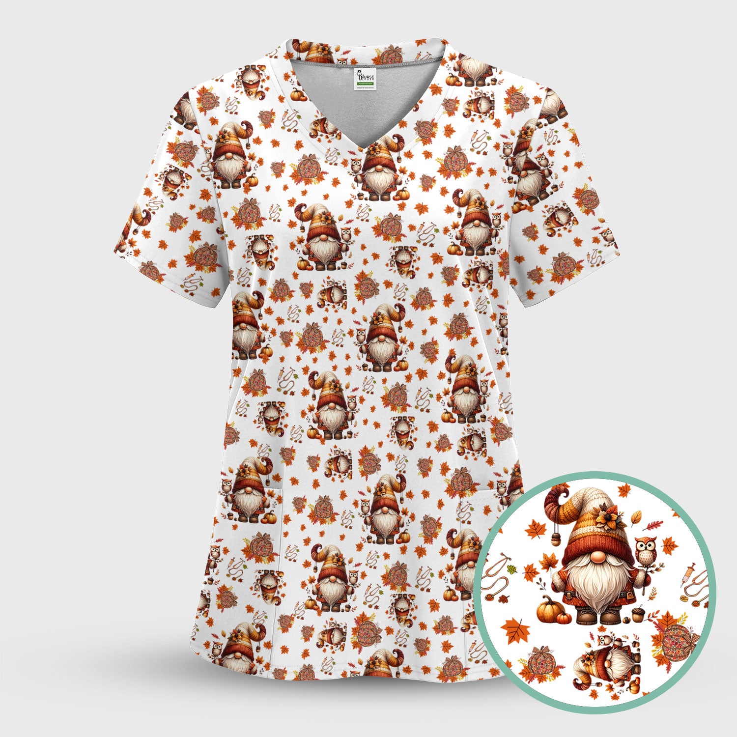 Autumn Leaves Pumpkin Scrubs for Women - Comfortable Scrubs for Nurses - Breathable Fabrics Nursing Uniform