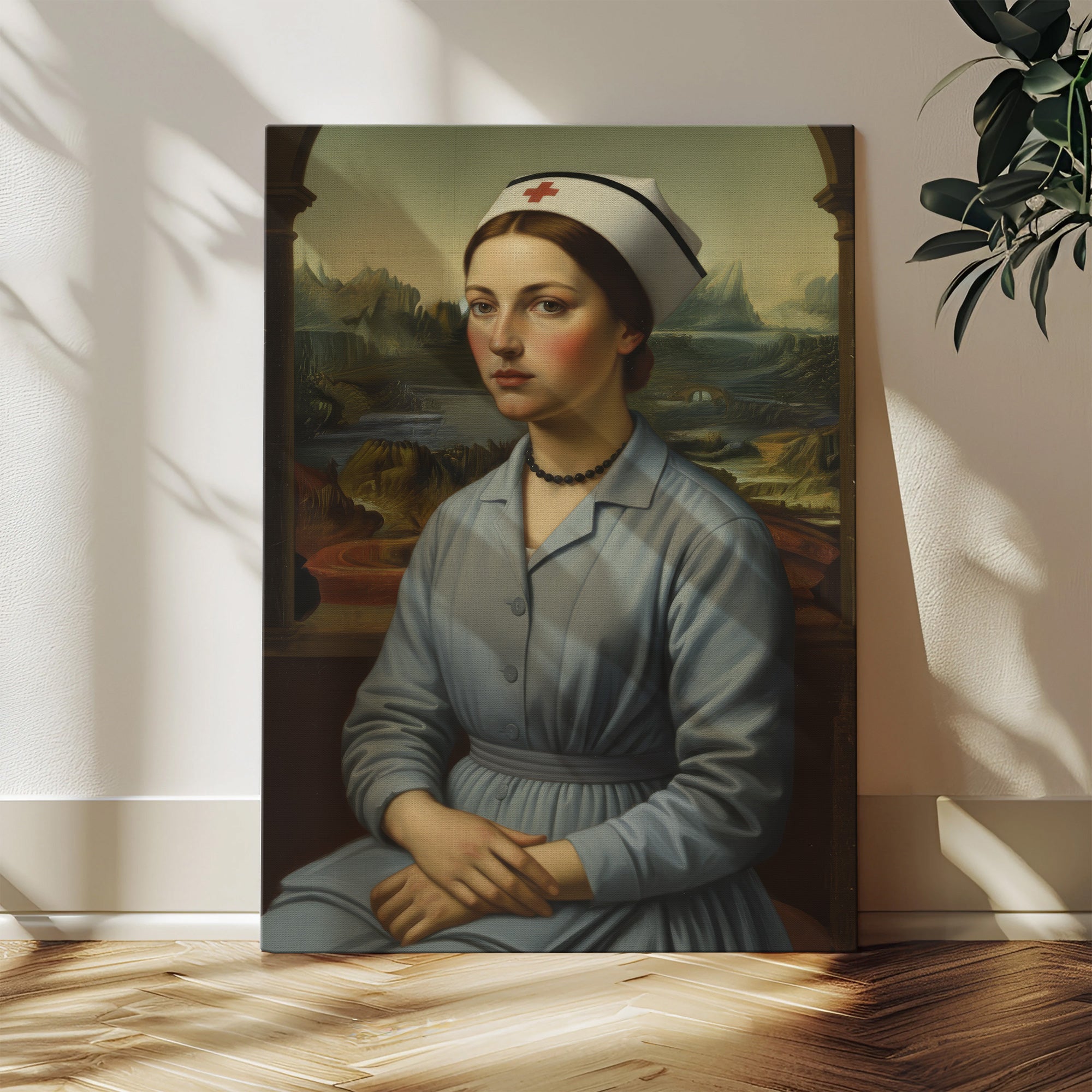 Vintage Nurse Mona Lisa Parody Canvas, Classic Renaissance Style Medical Wall Art, Gift for RN LPN CNA Healthcare Workers