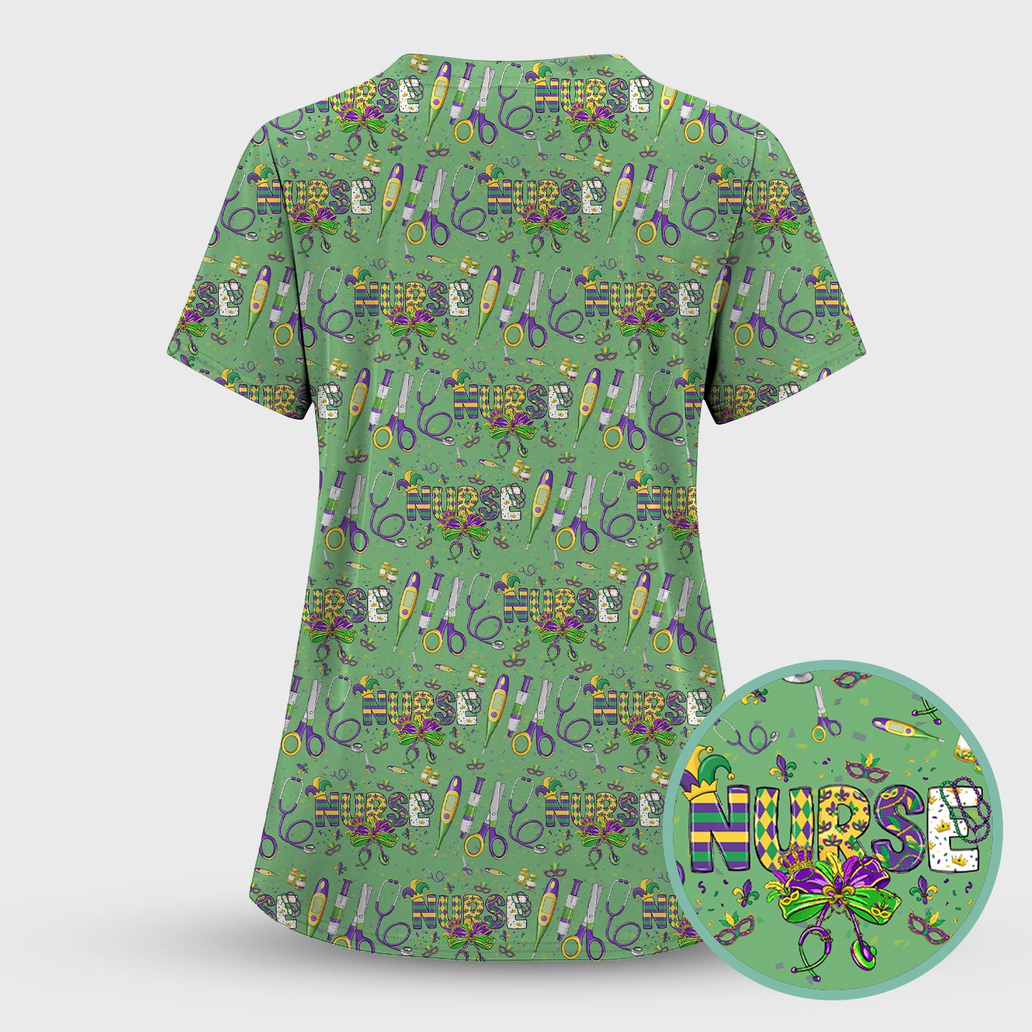 Mardi Gras Nurse Scrub Set, Holiday Medical Pattern Nurse Shirt, Breathable Fabrics Nursing Uniform