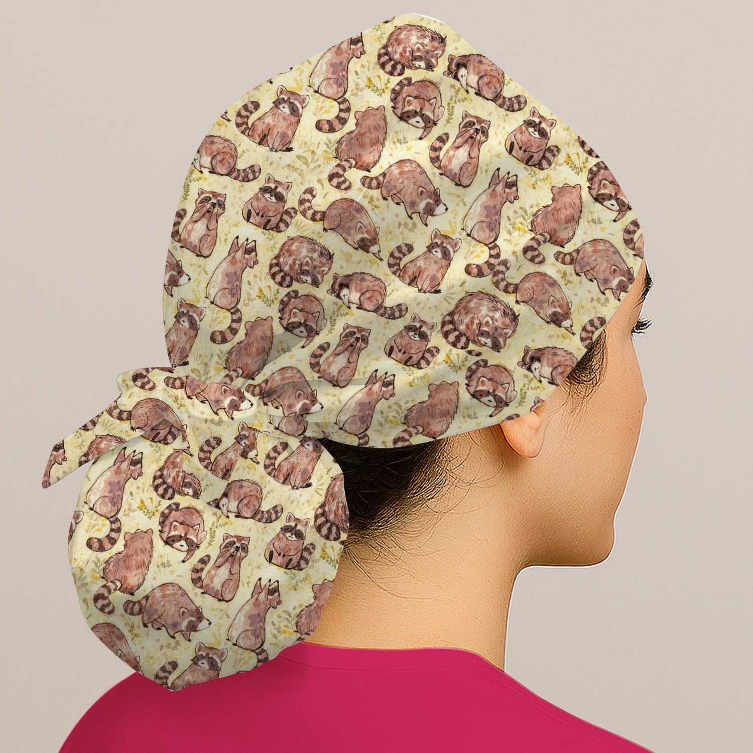 Cute Raccoon Woodland Pattern Scrub Cap, Surgical Caps for Doctors