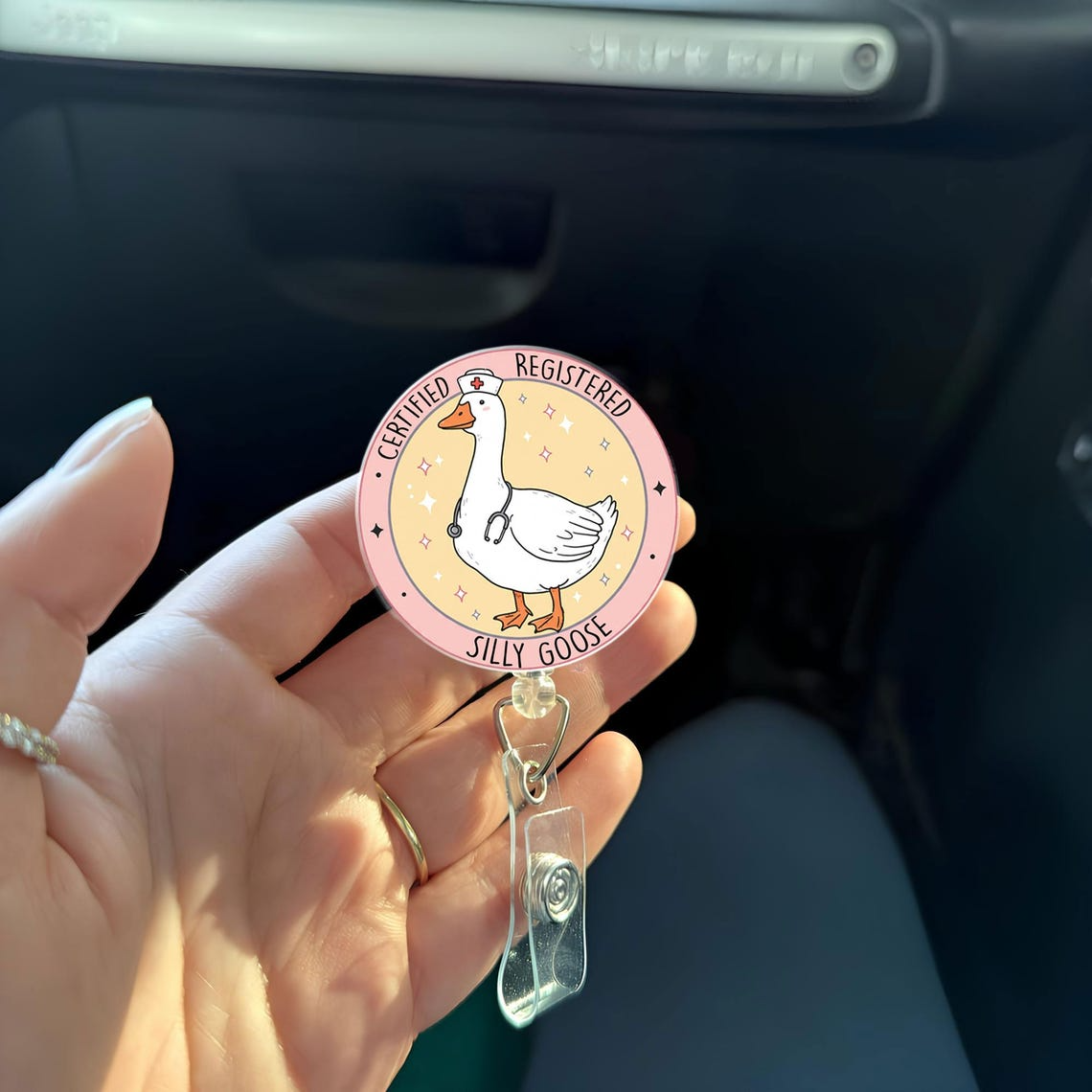 Funny Goose Badge Reel, Silly Nurse ID Holder, Retractable Work Badge, Gift for RN LPN CNA ER