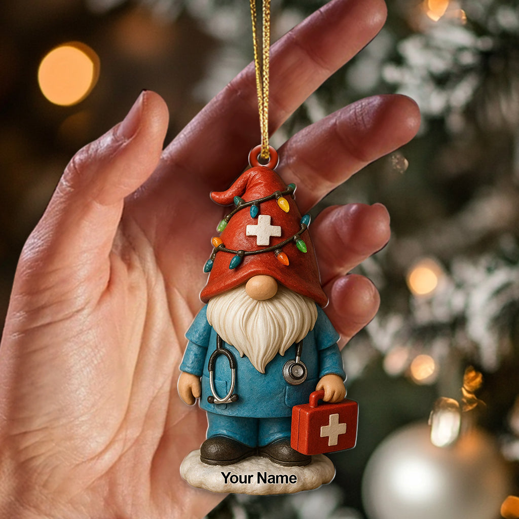 Personalized Medical Gnome Christmas Ornament, Custom Name Nurse Holiday Decor, Xmas Healthcare Gift For Nursing