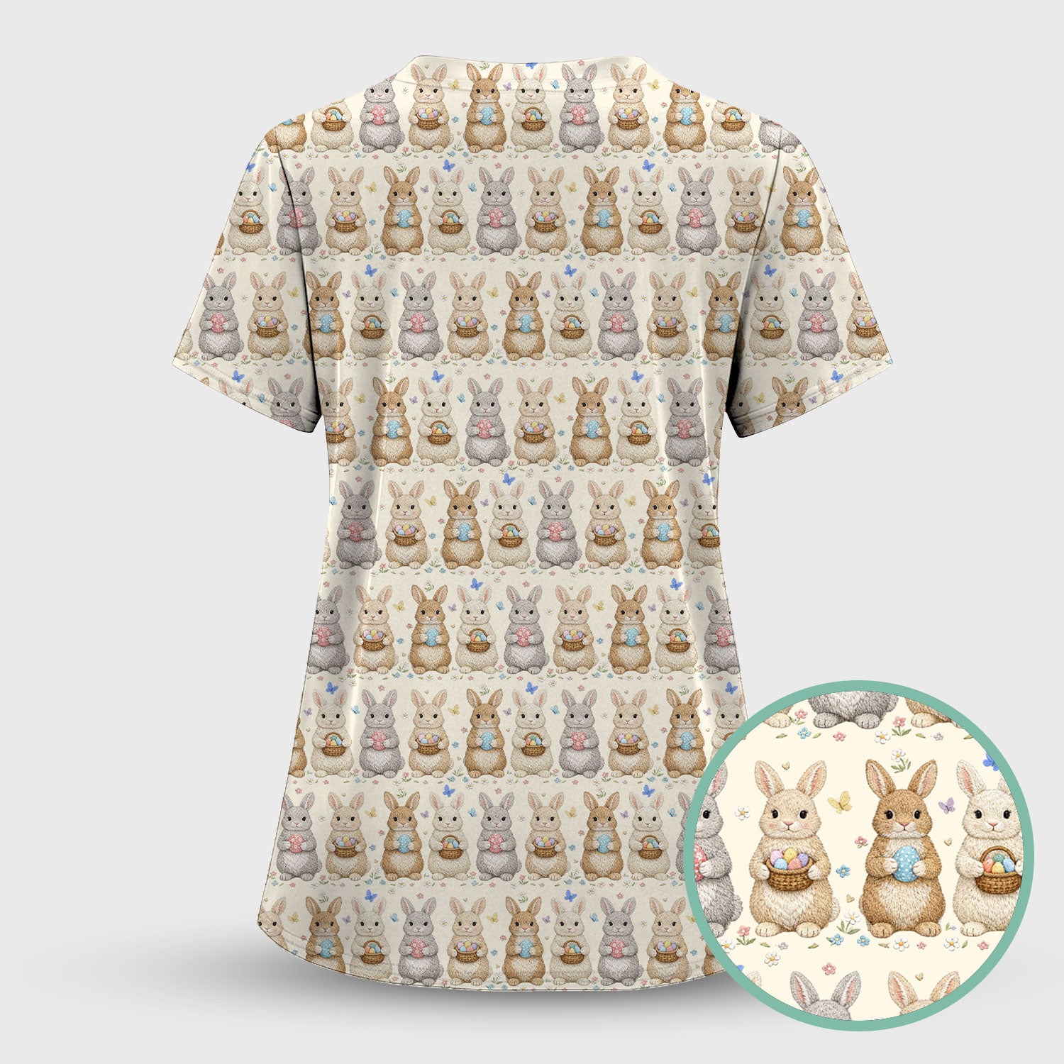 Easter Bunny Basket Pastel Print Scrubs Nurses, Breathable Fabrics Nursing Uniform