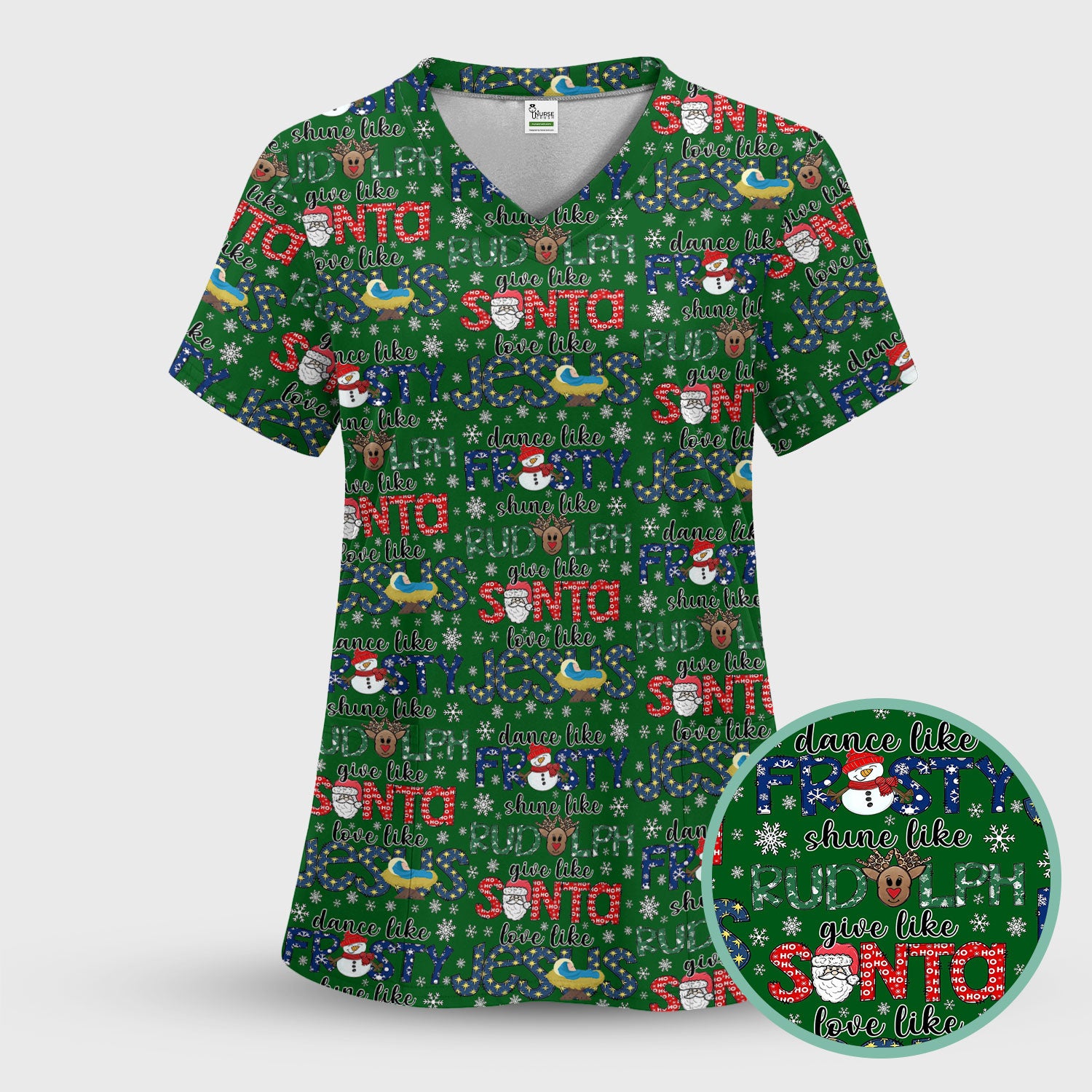 Xmas Rudolph Comfortable Scrubs for Nurses - God Santa Shirt - Breathable Fabrics Nursing Uniform Gift for RN CNA LPN