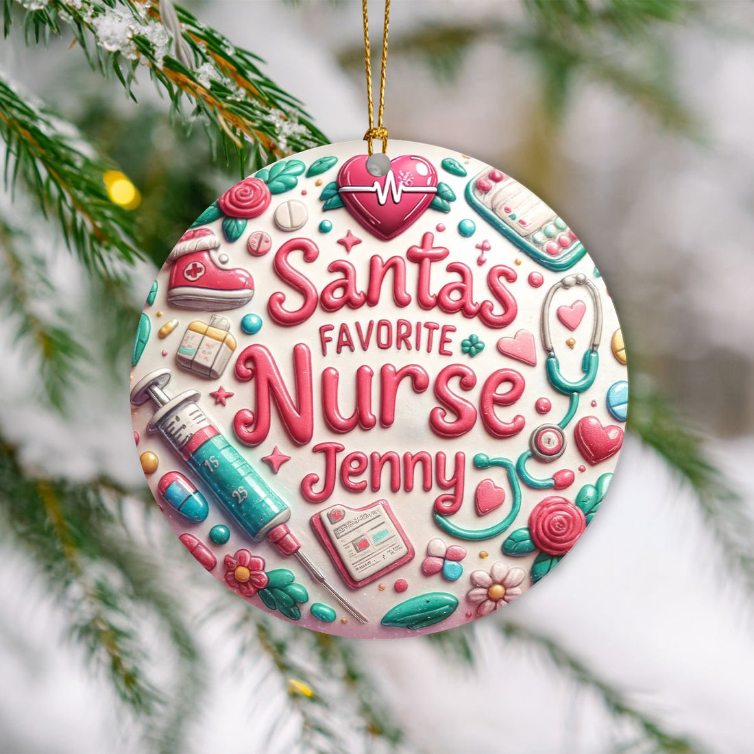 Custom Santa's Favorite Nurse Ornament, Christmas Tree Ceramic Decor, Gift for LPN CNA RN