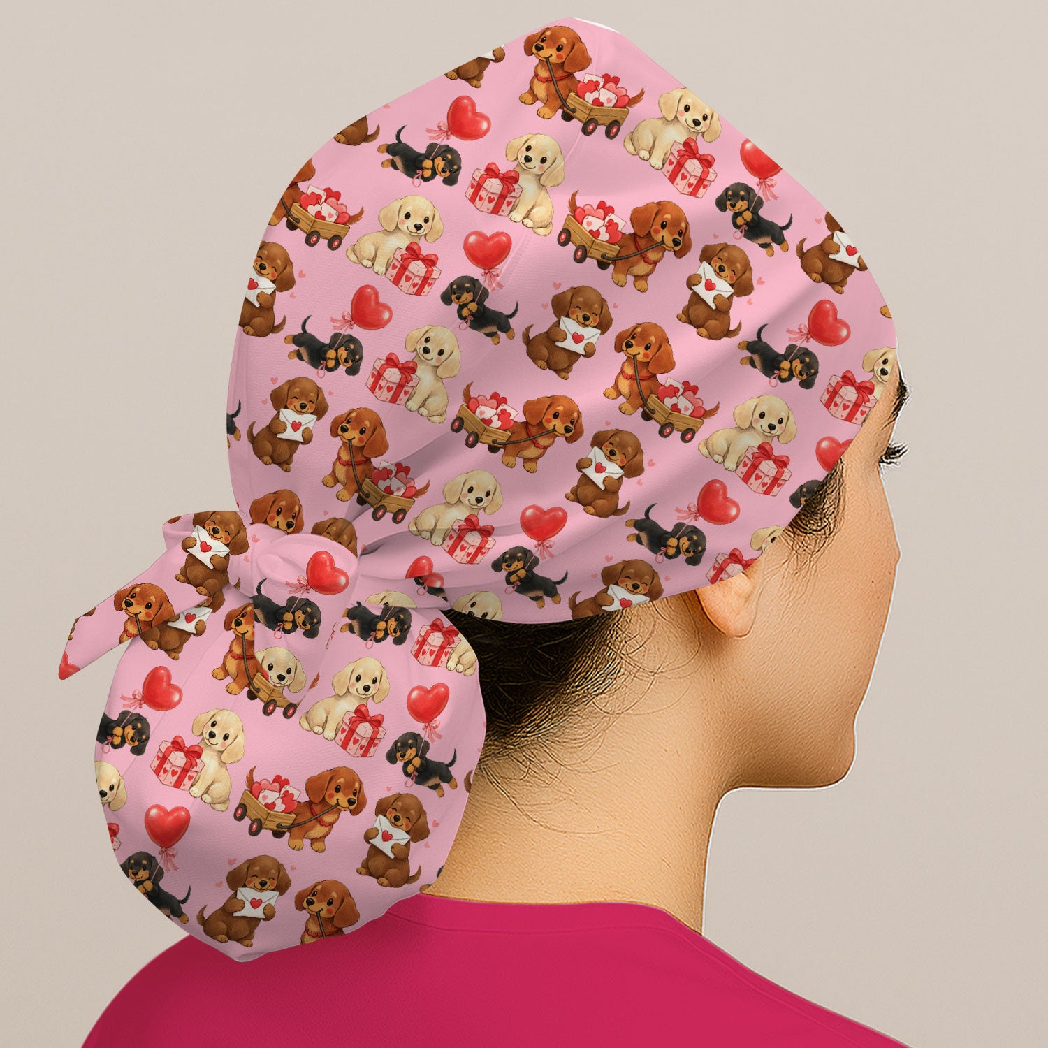 Cute Dachshund Nurse Scrub Cap For Nurses, Wiener Dog Pattern Nurse Hat, Breathable Fabrics Nursing Uniform