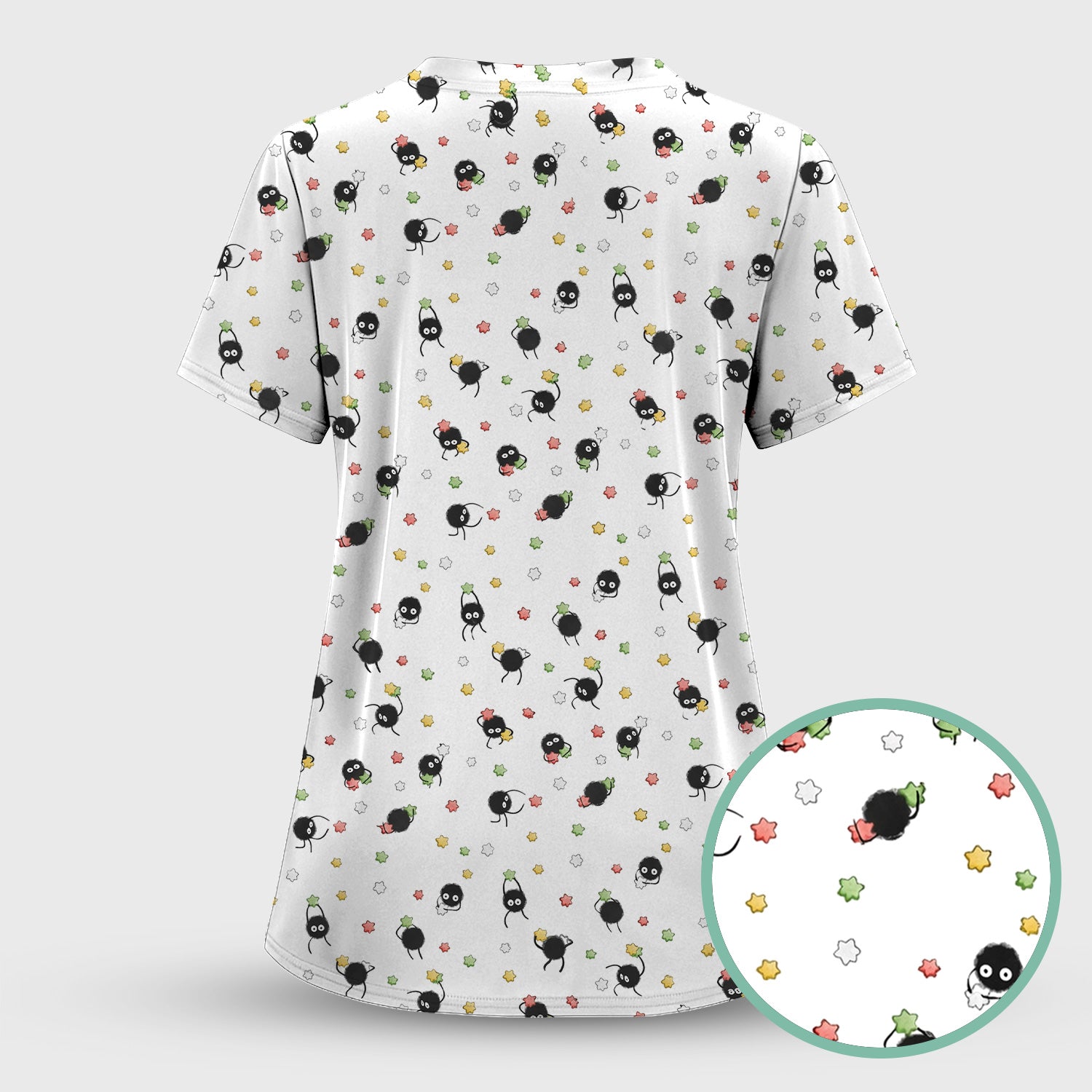 Funny Spider Pattern Pattern Pattern Scrub Top, Cartoon Spider Pattern Nursing Uniform For Women
