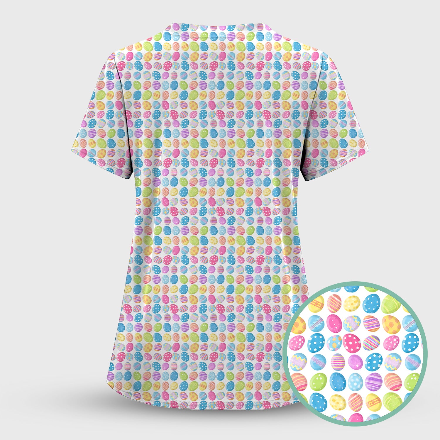 Colorful Easter Eggs Pattern Scrub Top, Comfortable Scrubs for Nurses