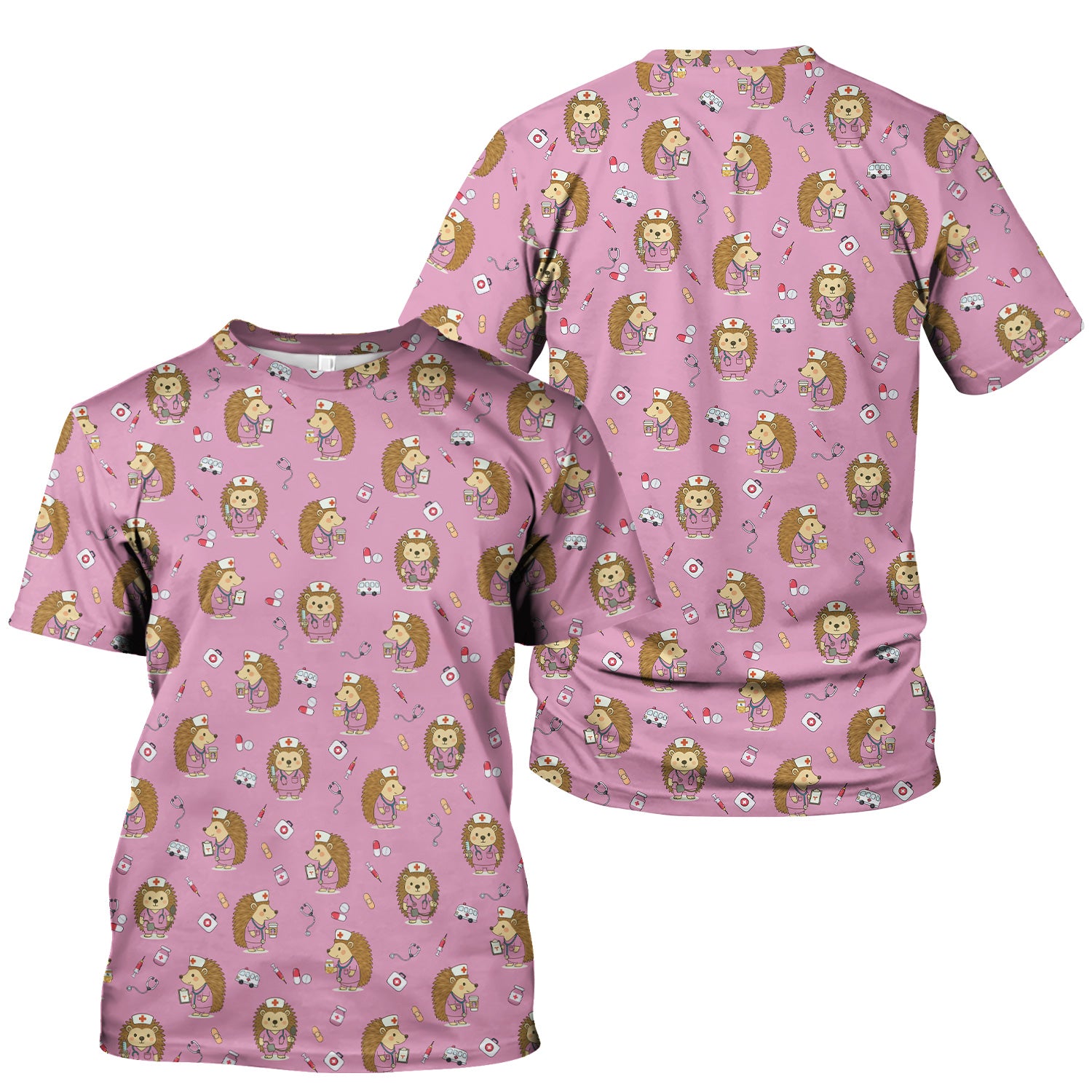 Cute Hedgehog Nurse Scrub Top - Funny Animal & Medical Design - Gift for Women RN LPN Pediatric Nurses