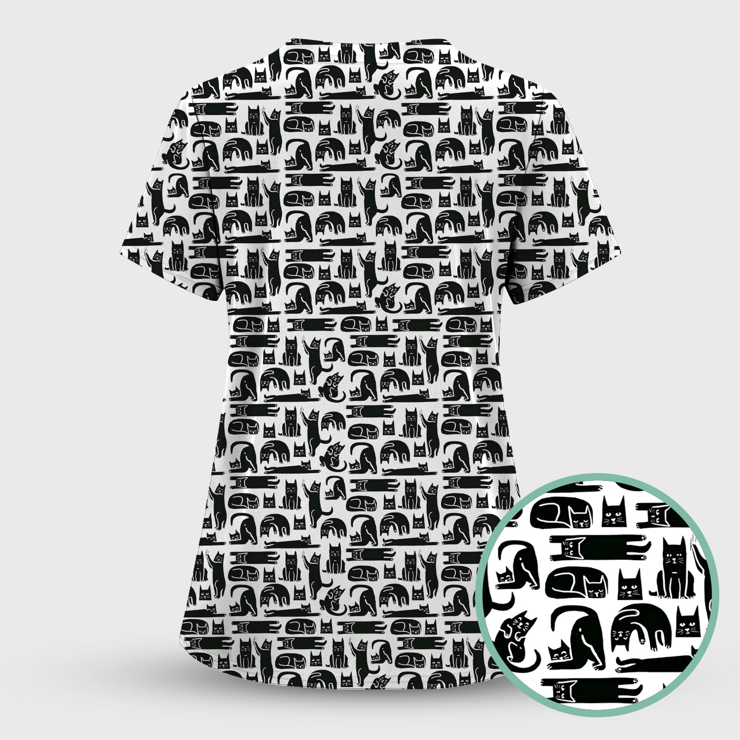 Cute Funny Cat Poses Print Scrub Top, Comfortable Scrubs for Nurses