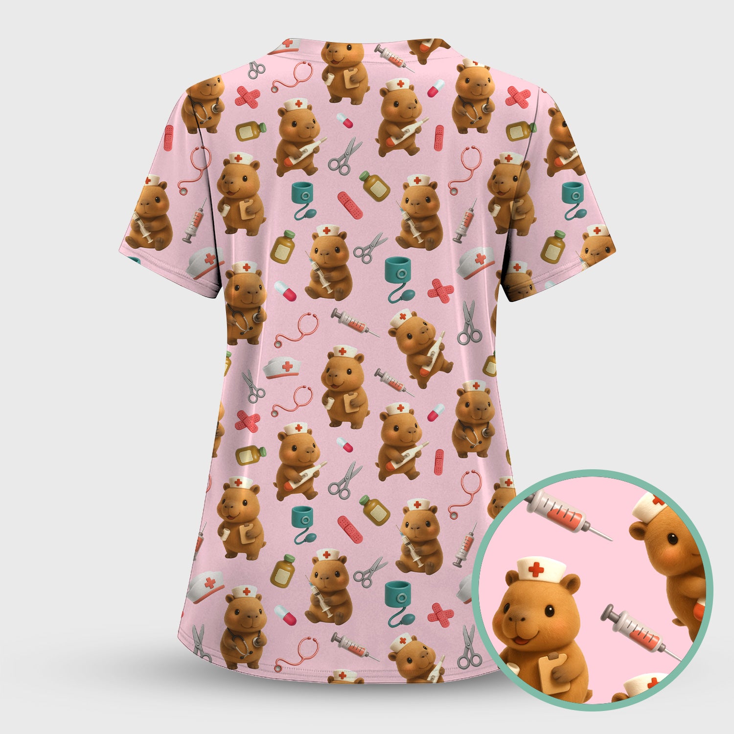 Bear Nurse Scrub Set for Women - Cute Animal Pattern Christmas Scrubs - Funny Medical Scrub Tops and Pants Gift Idea
