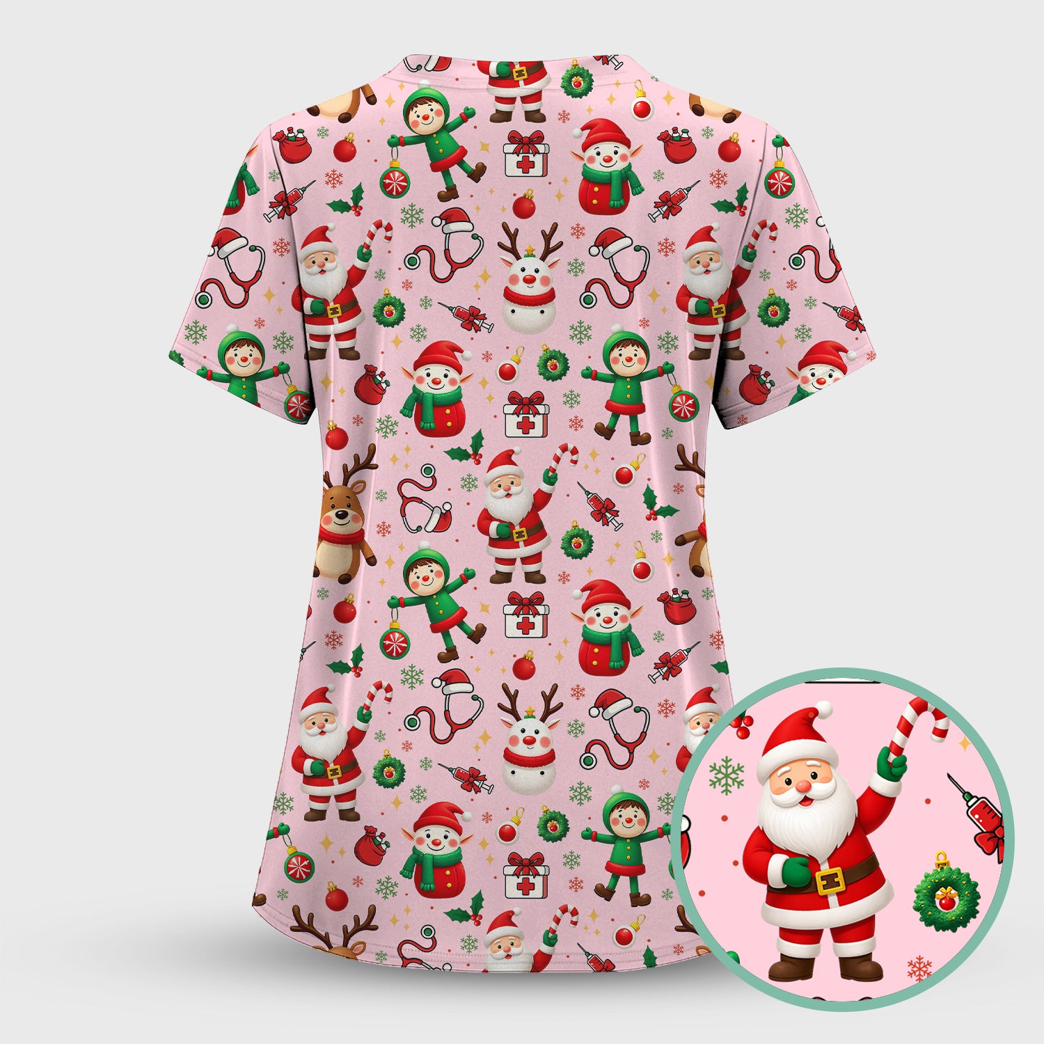 Christmas Scrub Top for Nurse - Cute Santa Elf Reindeer Medical Shirt - Festive Holiday Scrubs for Women RN CNA LPN Gift