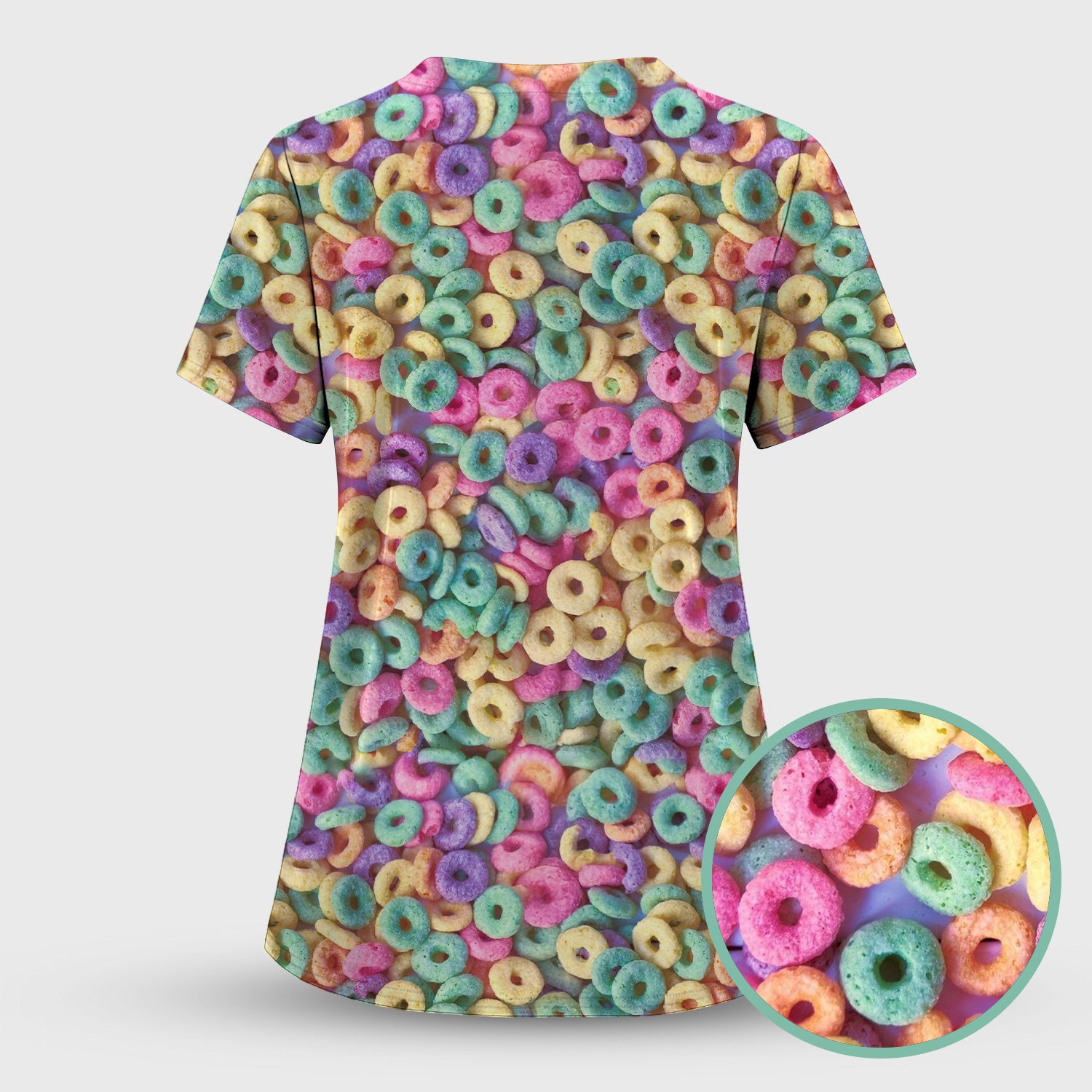 Colorful Cereal Loops Pattern Scrub Top, Comfortable Scrubs for Nurses
