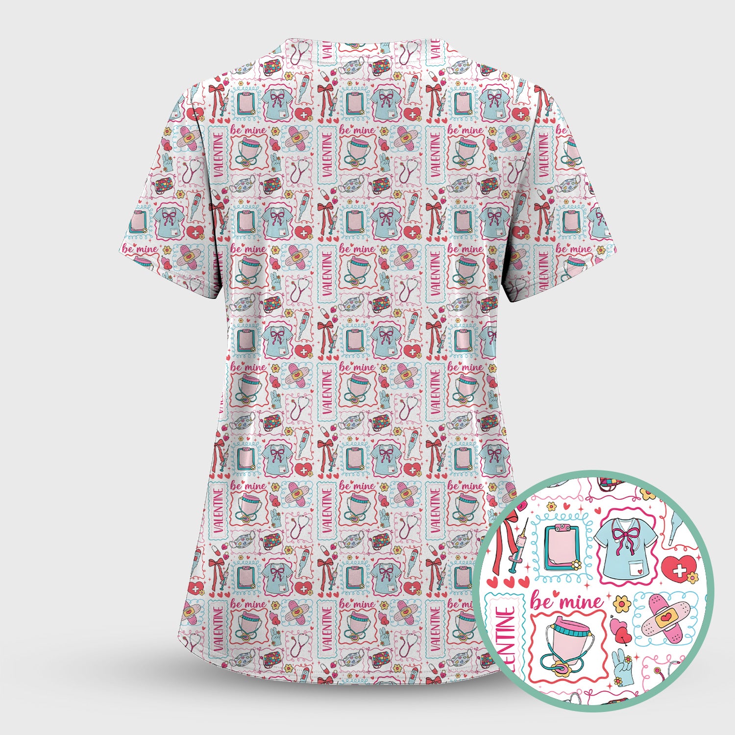 Valentine Medical Hearts Bandages Syringes Scrub Top, Comfortable Scrubs for Nurses