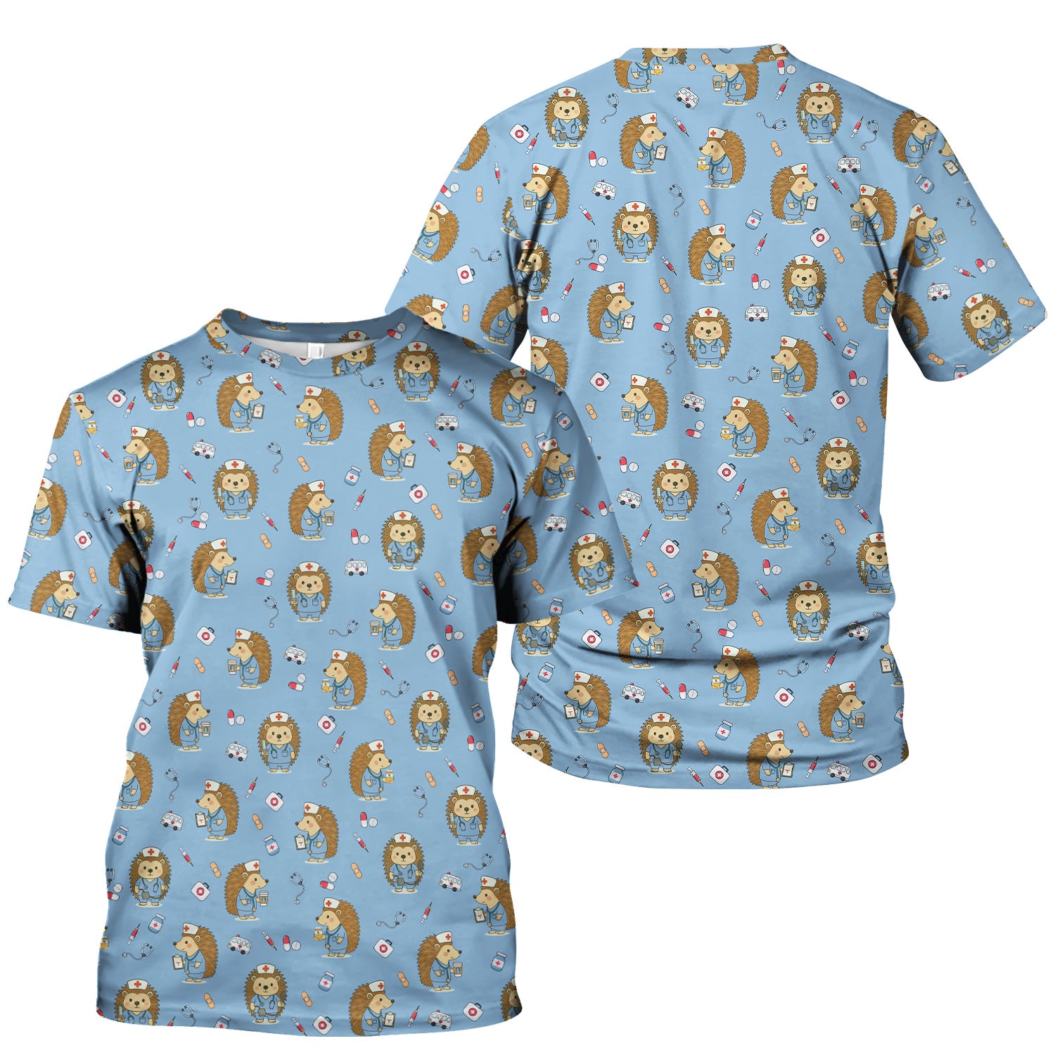 Funny Nurse Hedgehog T-Shirt - Cute Medical Icon Design - Gift for RN LPN CNA & Healthcare Workers