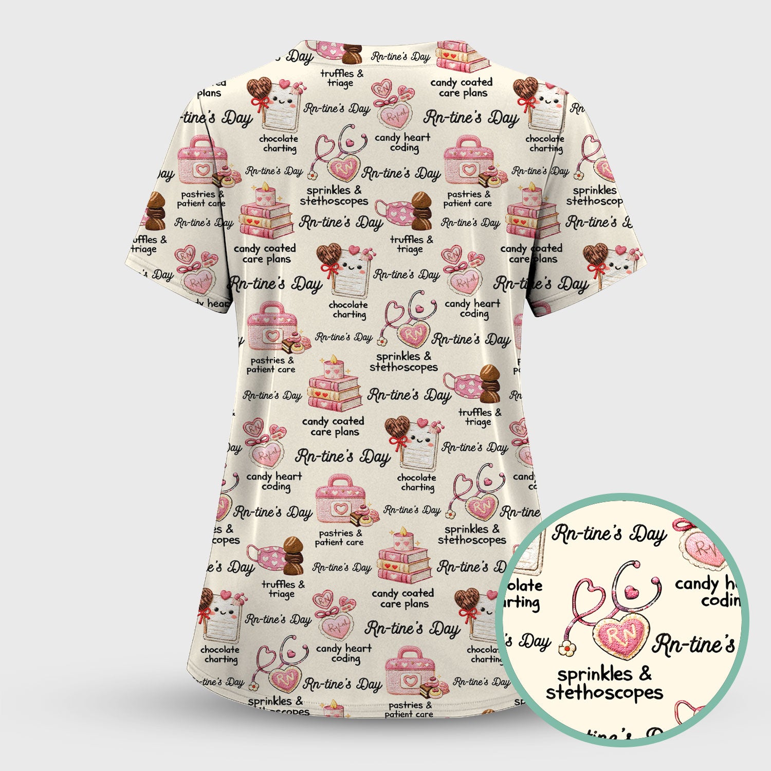 RN Sweets Valentine Stethoscope Scrub Top, Breathable Fabrics Nursing Uniform