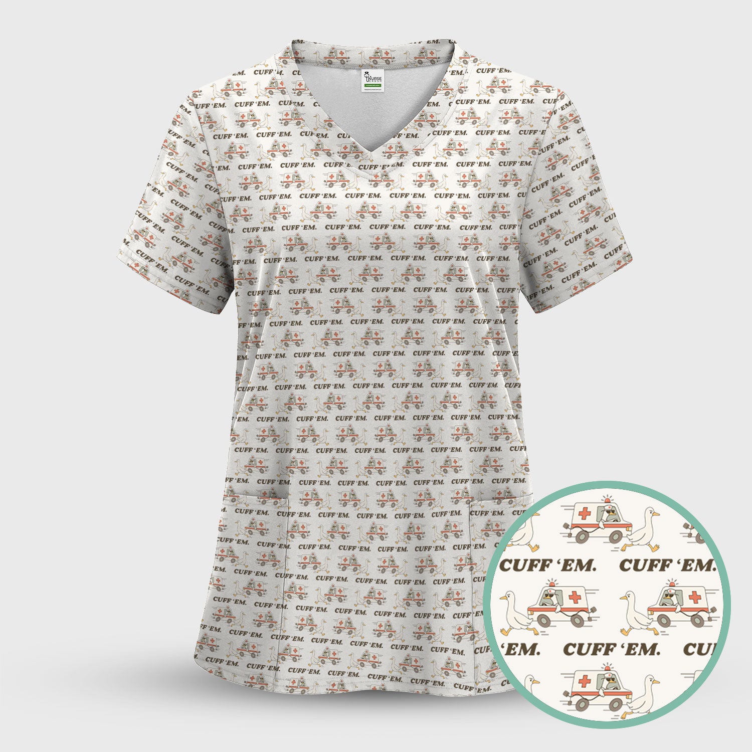 Funny ER Nurse Shirt - Cute Goose & Ambulance Pattern Graphic Design - Gift for Women RN LPN & Medical Students