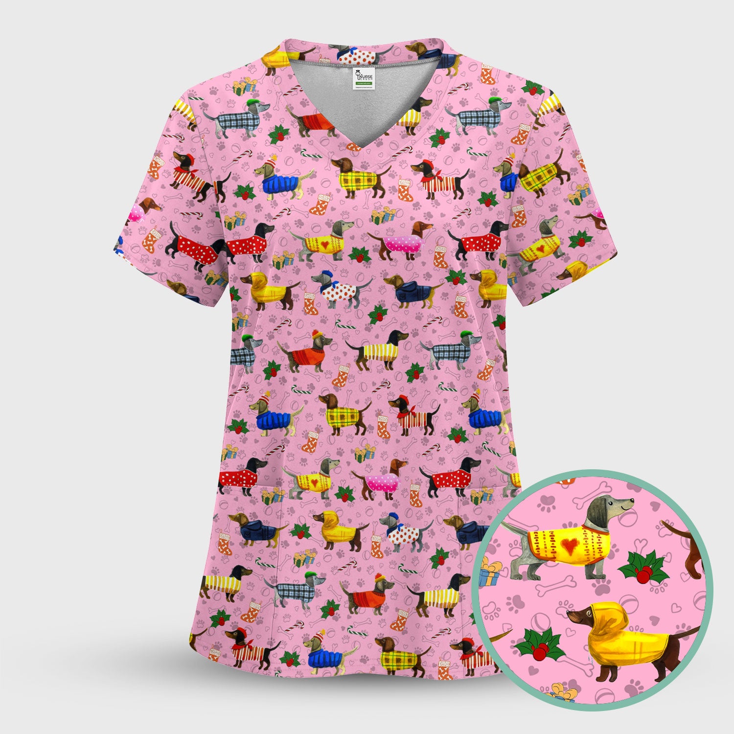 Funny Wiener Dog Scrub Set - Dachshund Paw Prints Nurse Uniform - Comfortable Nursing Pants - Holiday Gift for Her
