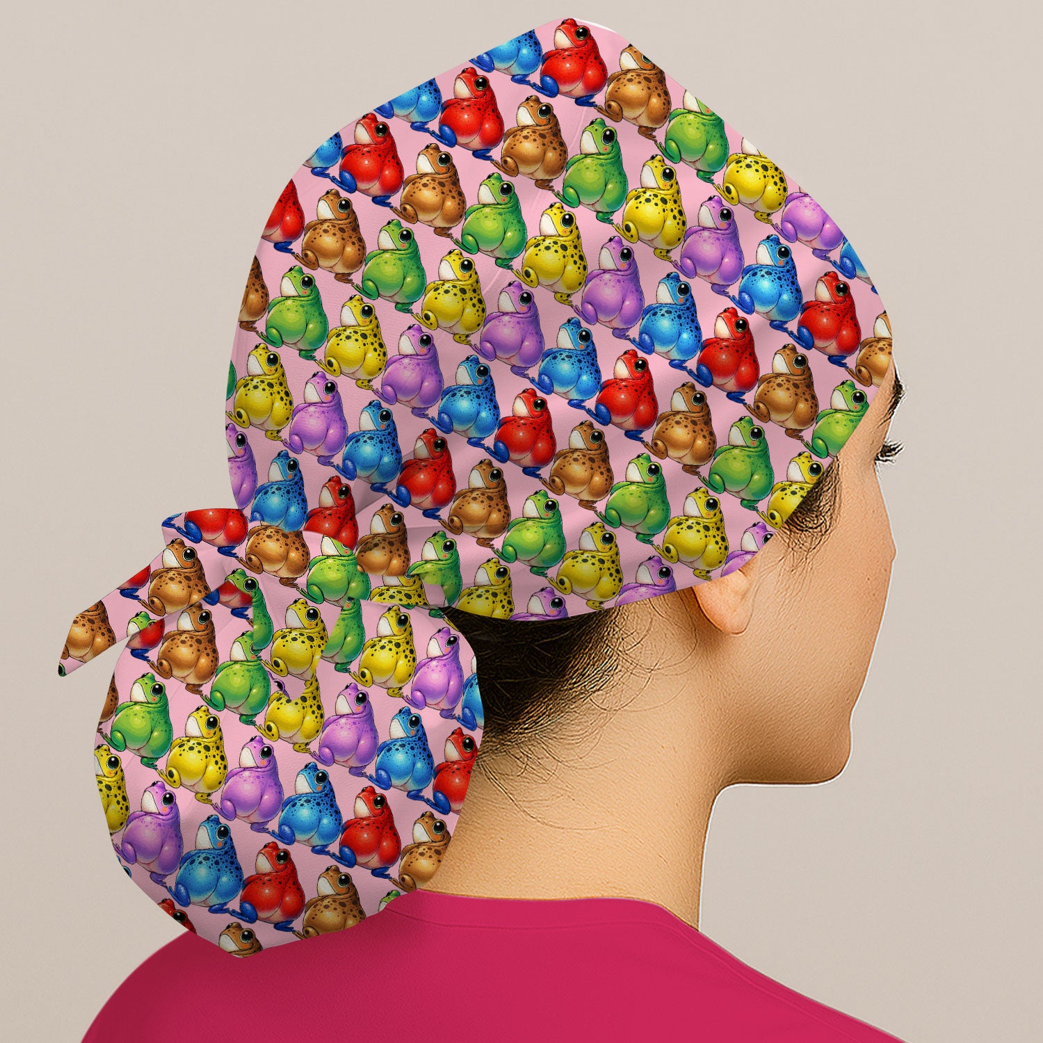 Funny Colorful Frogs Pattern Caps, Bouffant Scrub Caps for Women