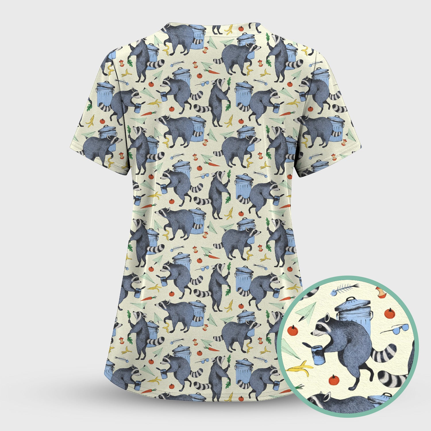 Funny Nurse Raccoon Eating Trash Banana Scrub Set, Scrub Pants and V Neck Top