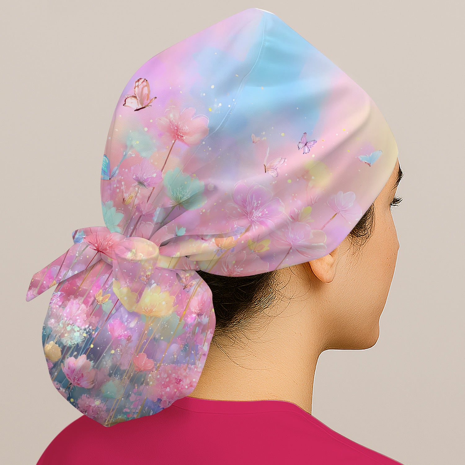 Dreamy Pastel Watercolor Floral Garden Scrub Cap, Surgical Caps for Doctors