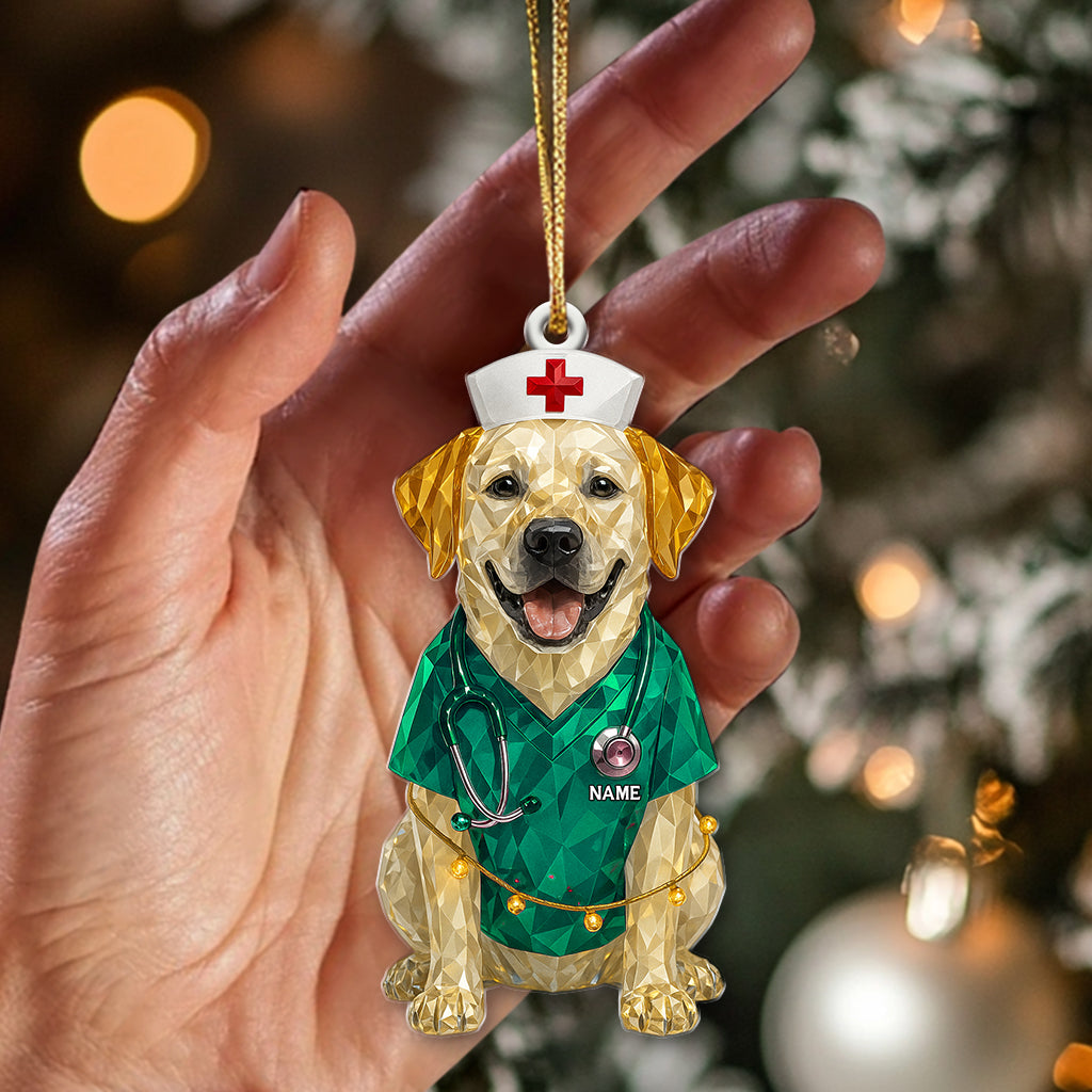 Nurse Dog Christmas Ornament, Low Poly Crystal Labrador Decor, Cute Nurse Pup Xmas Tree Hanging Gift
