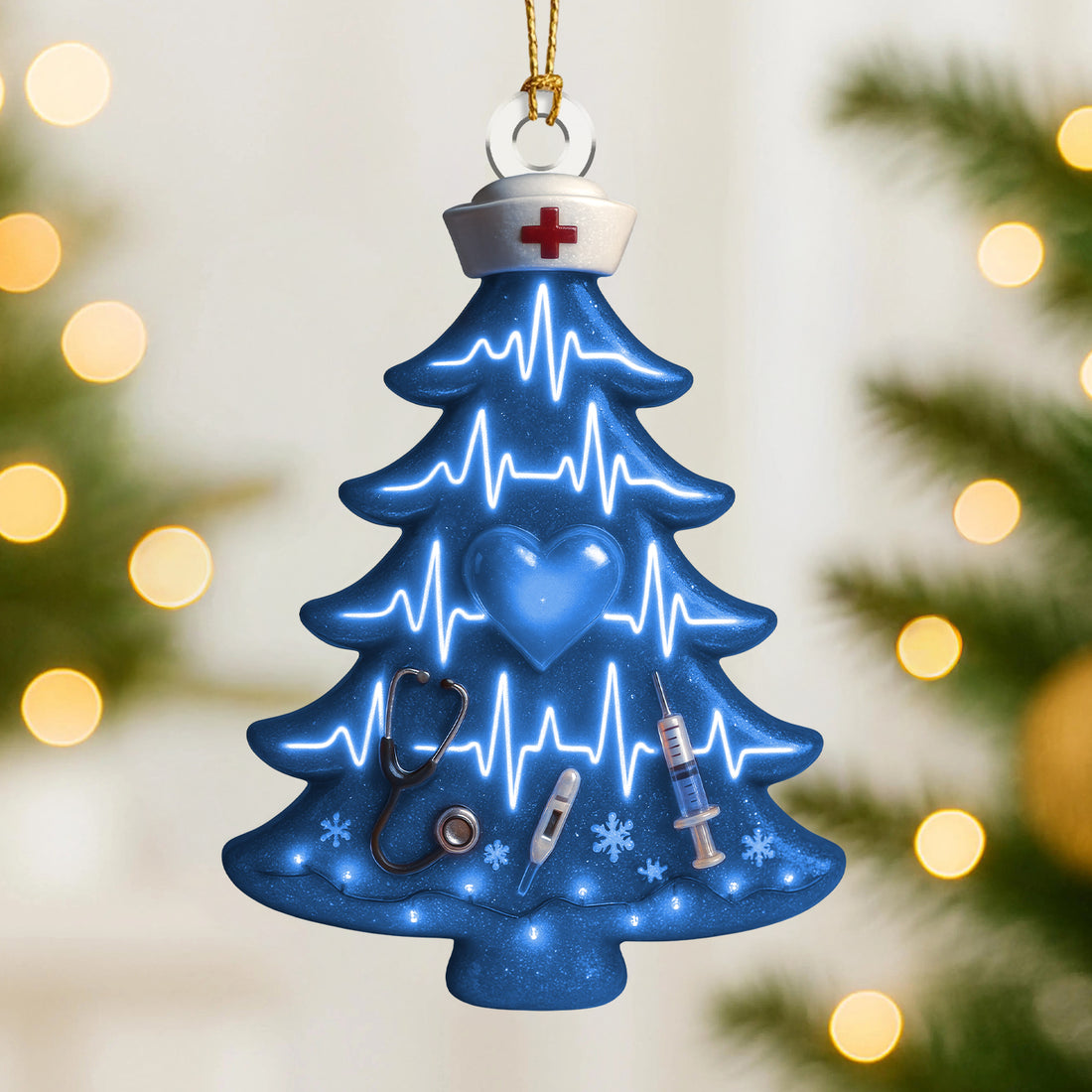 Nurse Christmas Tree Ornament, Heartbeat Medical Ornament for Nurses, Custom Color Holiday Decor, RN Doctor Gift for Christmas Tree