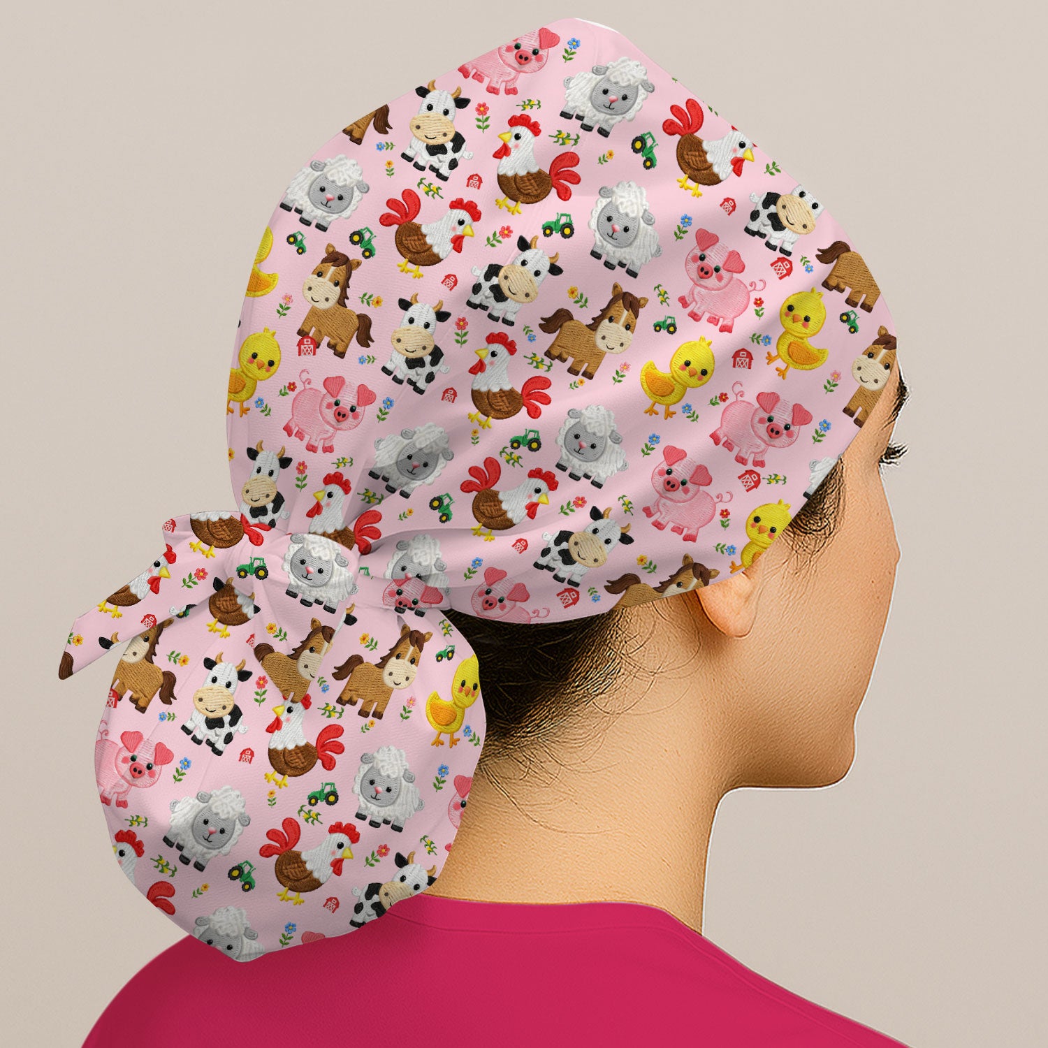 Cartoon Farm Animal Pattern Scrub Cap, Surgical Caps for Doctors