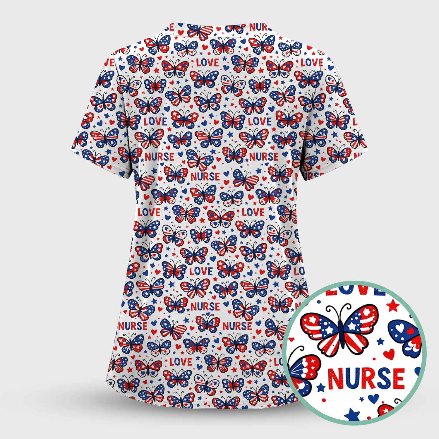 USA Patriotic Butterfly Nurse Scrub Set, Comfortable Uniform Scrubs For Nursing