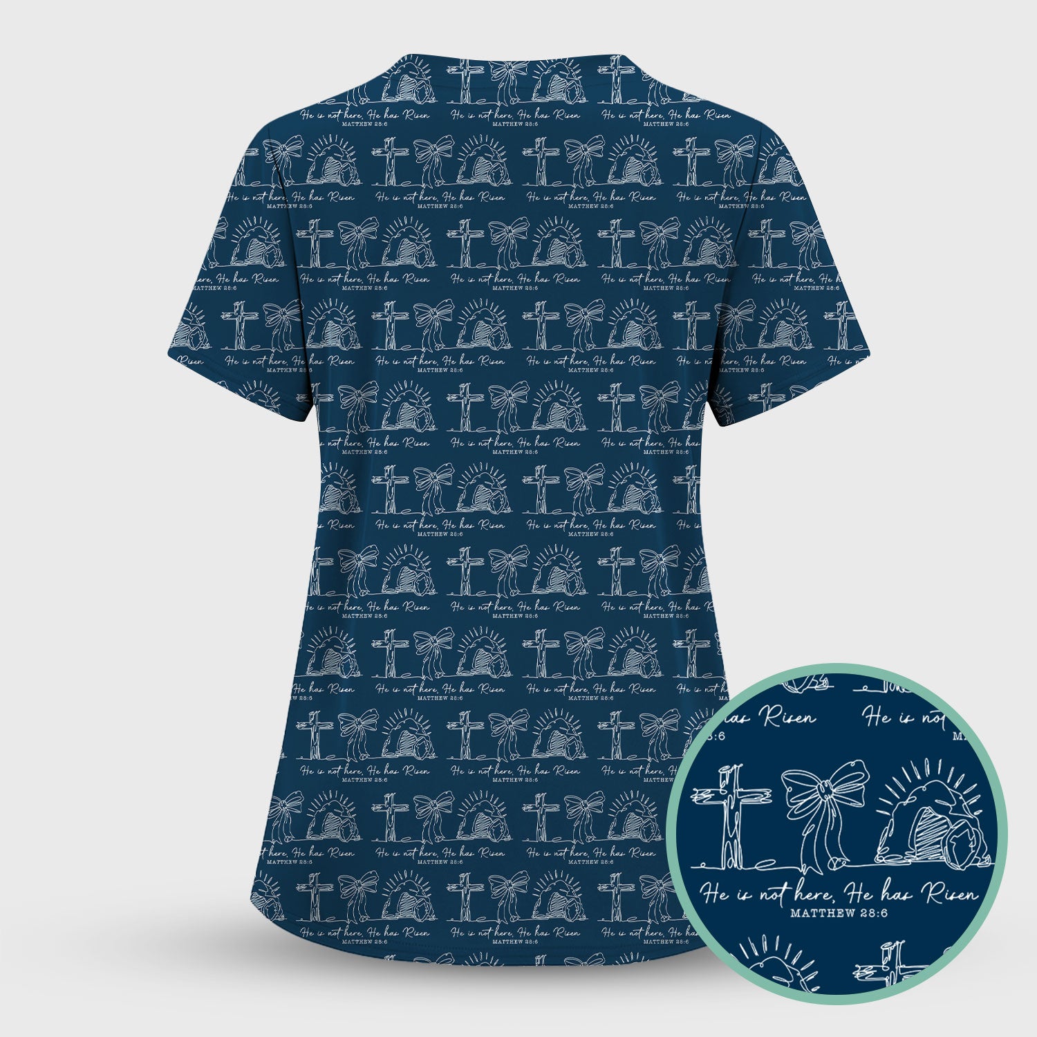 Christian Cross He Is Risen Pattern Scrubs Top, Comfortable Scrubs for Nurses