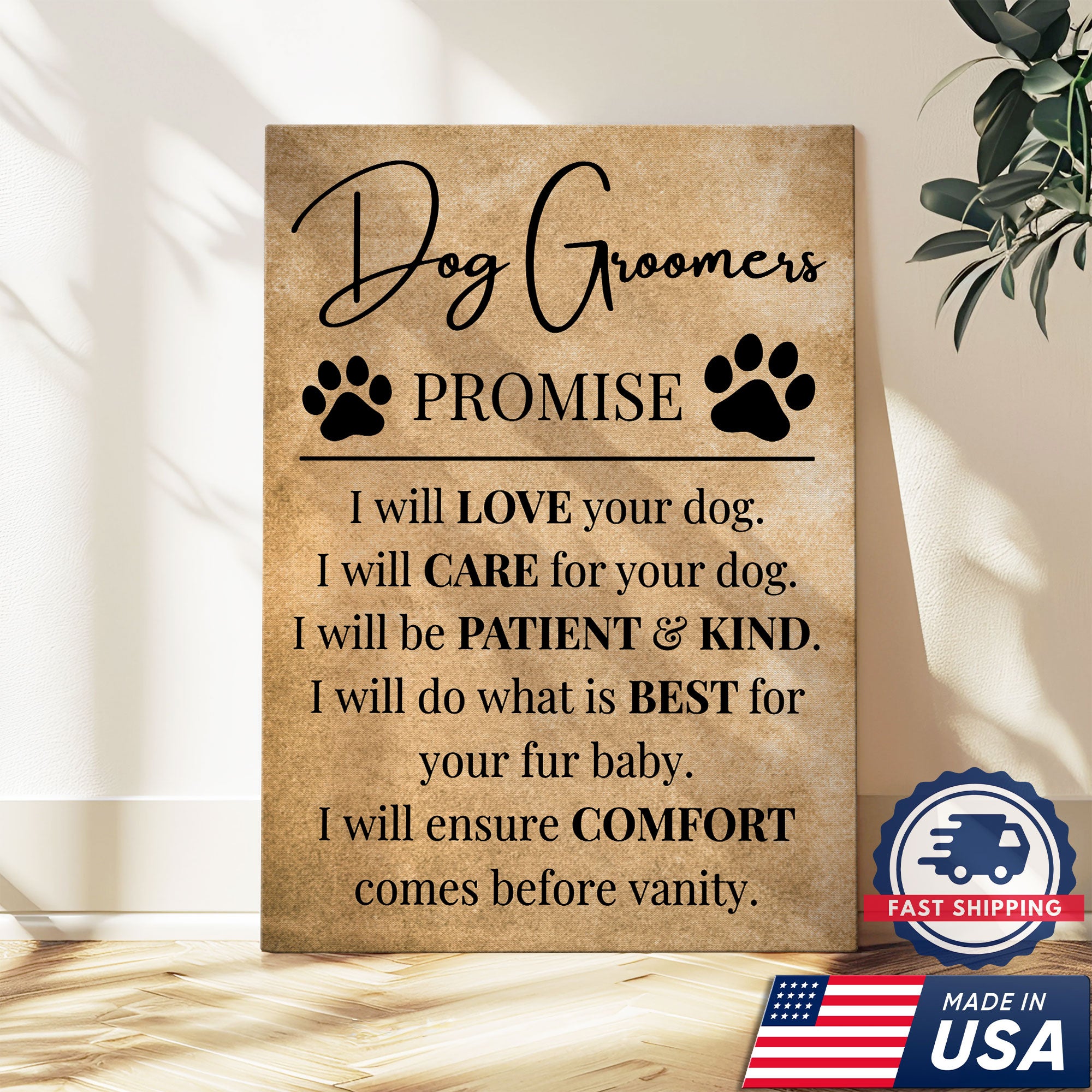Dog Groomers Promise Inspirational Canvas, Dog Lover Wall Art, Pet Groomer Gift