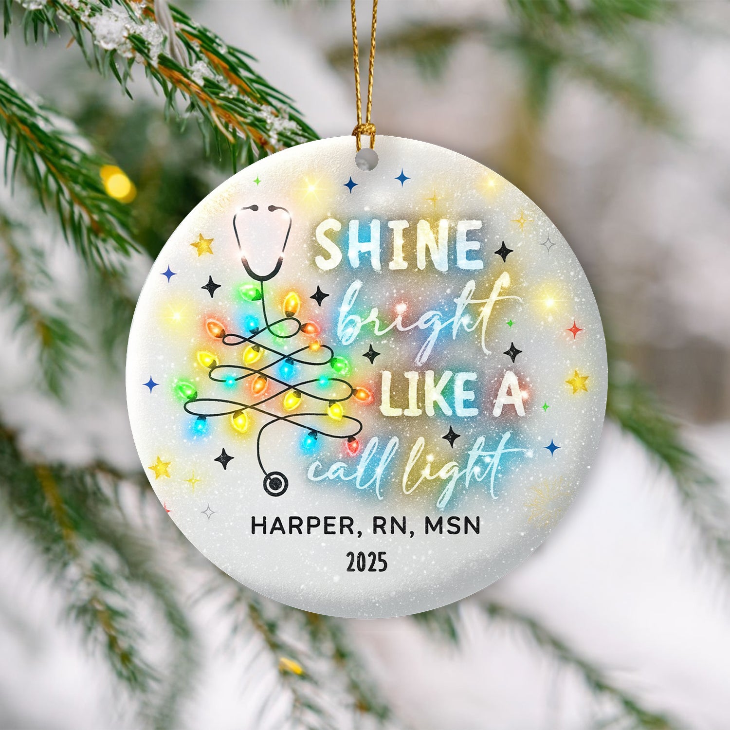 Personalized Nurse Christmas Ornament 2025, Shine Bright Like A Call Light Tree Decoration, RN MSN Gift