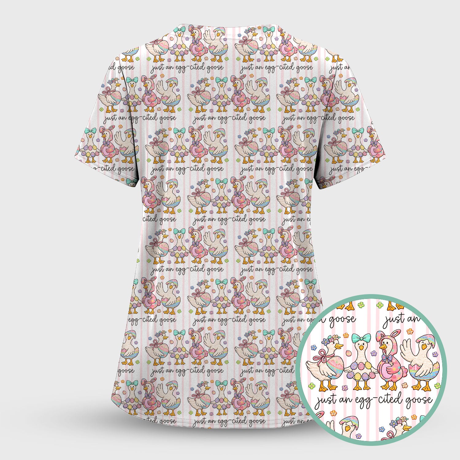 Cute Easter Goose Egg Pattern Scrubs Top, Breathable Fabrics Nursing Uniform
