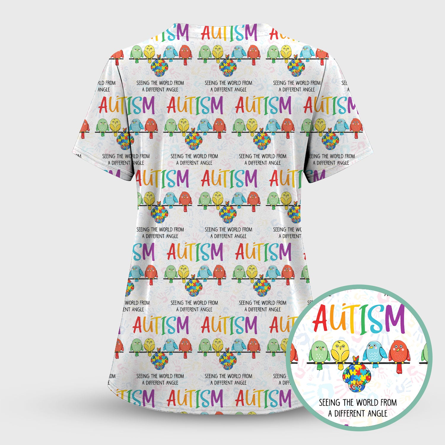 Autism Seeing The World From A Different Angle Birds Scrub Top ,Comfortable Scrubs for Nurses