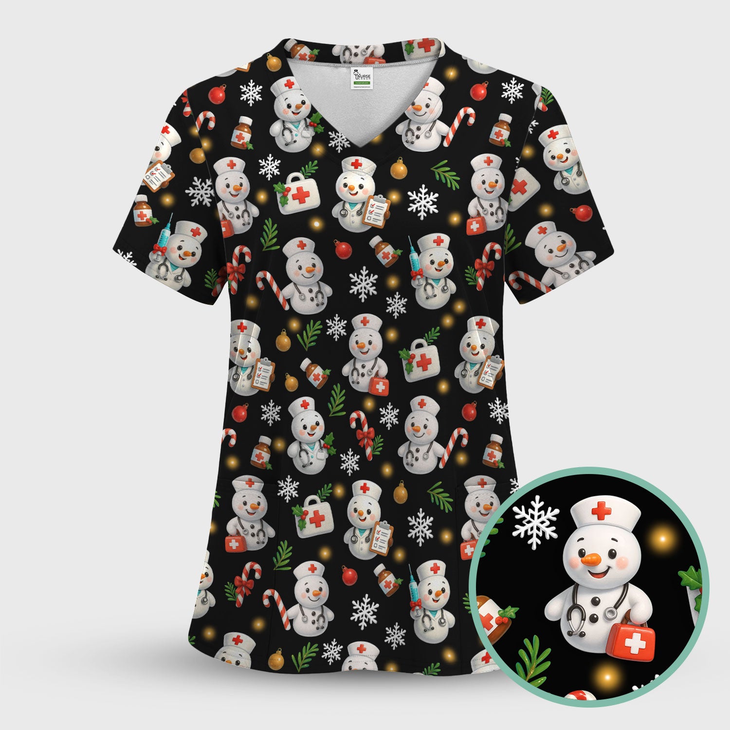 Holiday Nurse Scrub Top Christmas Design - Adorable Snowman Nursing Shirt - Cute Medical Gift for RN LPN CNA Doctors