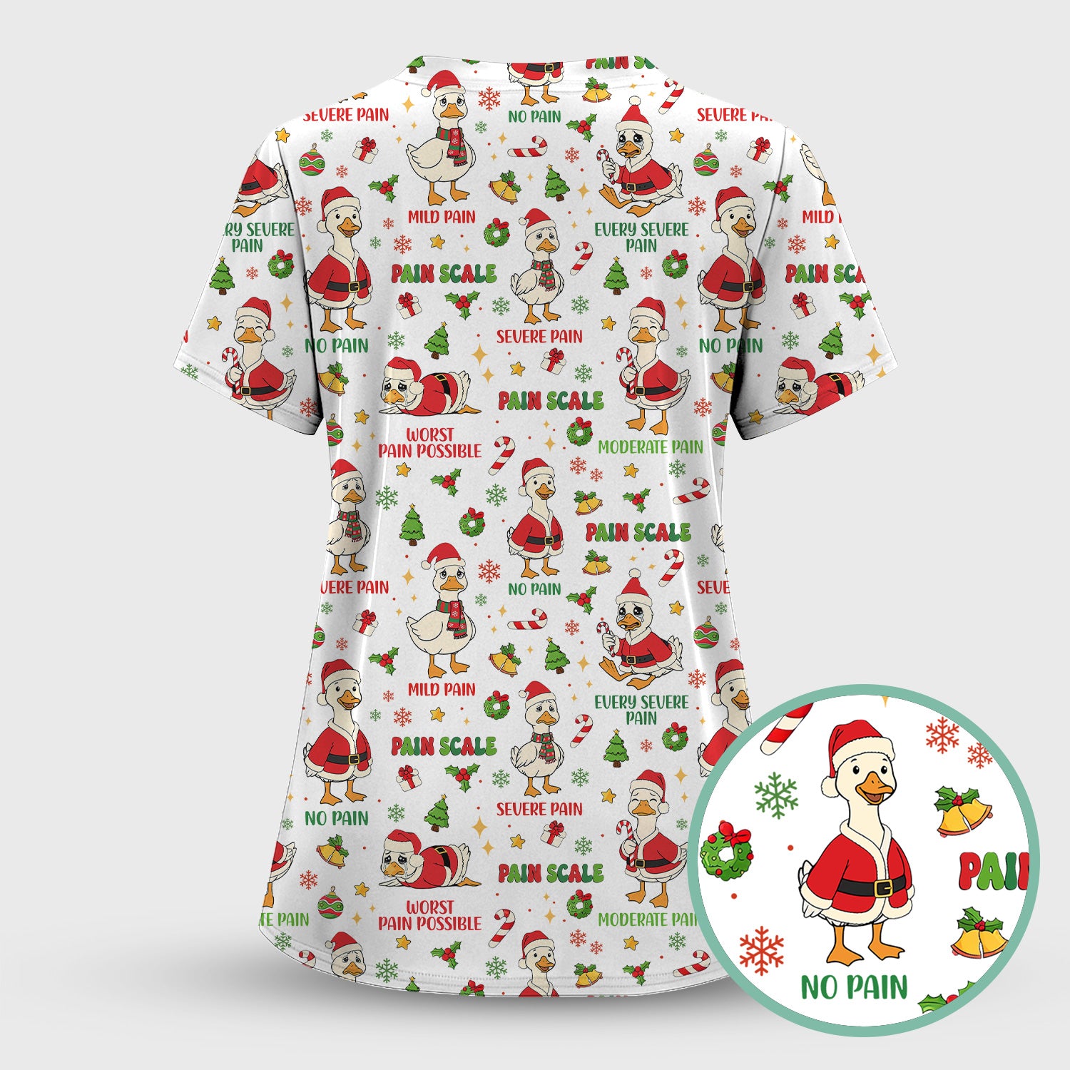 Christmas Nurse Scrub Top - Funny Goose Pain Scale - Cute Holiday Medical Uniform for Women