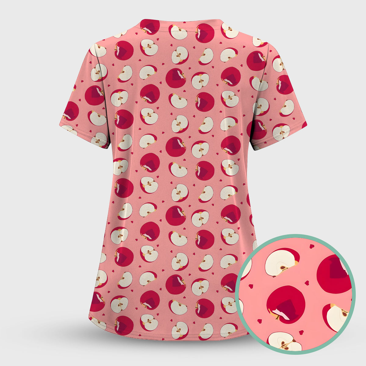 Cute Red Apple Fruit Pattern Scrubs Top, Comfortable Scrubs for Nurses