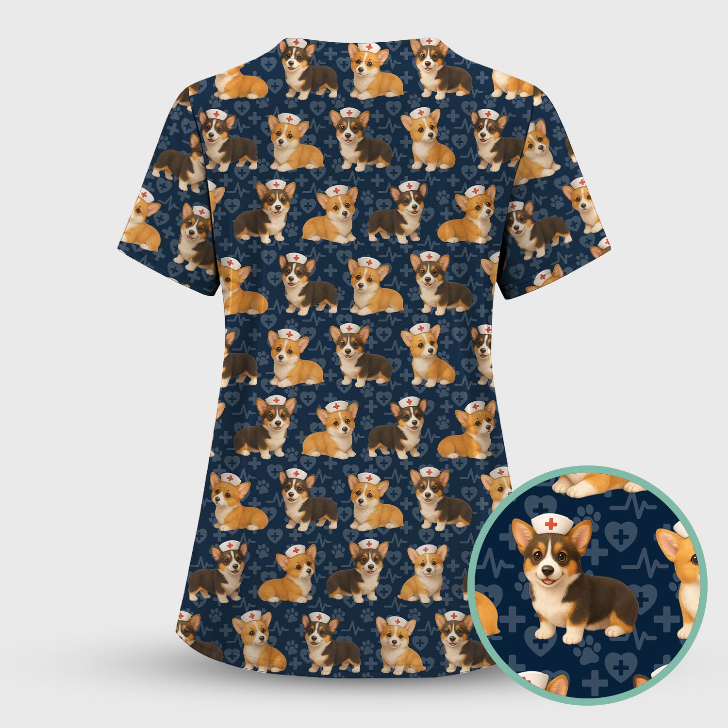 Christmas Corgi Scrubs Pattern for Women - Cute Dog Scrubs Top & Pants Set - Festive Nurse Holiday Print Medical Scrubs