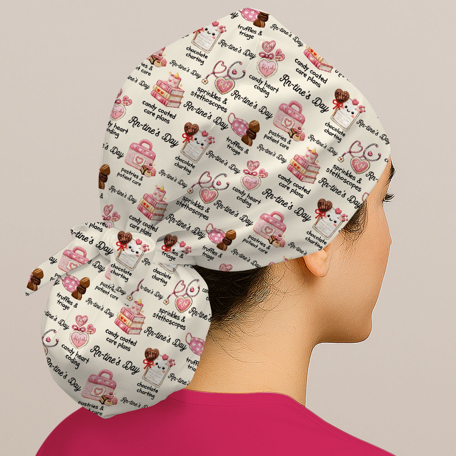 RN Sweets Valentine Stethoscope Pattern Scrub Cap, Surgical Caps for Doctors
