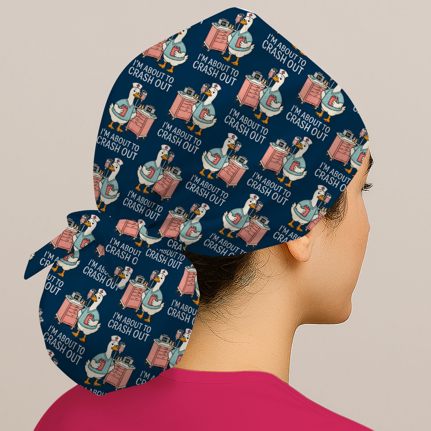 Funny Nurse Goose Crash Out Pattern Cap, Bouffant Scrub Caps for Women
