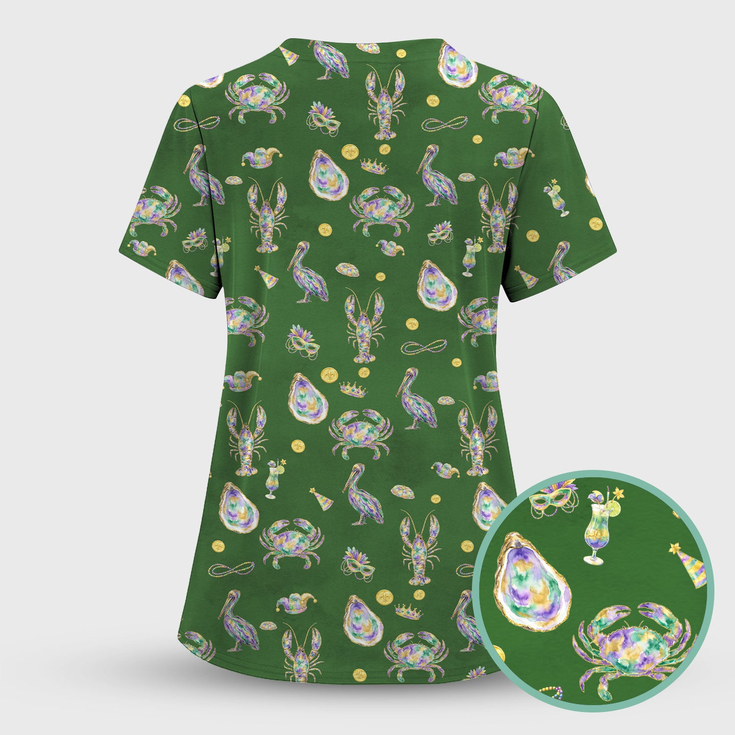 Mardi Gras Seafood Nurse Scrub Set, Comfortable Uniform Scrubs For Nursing