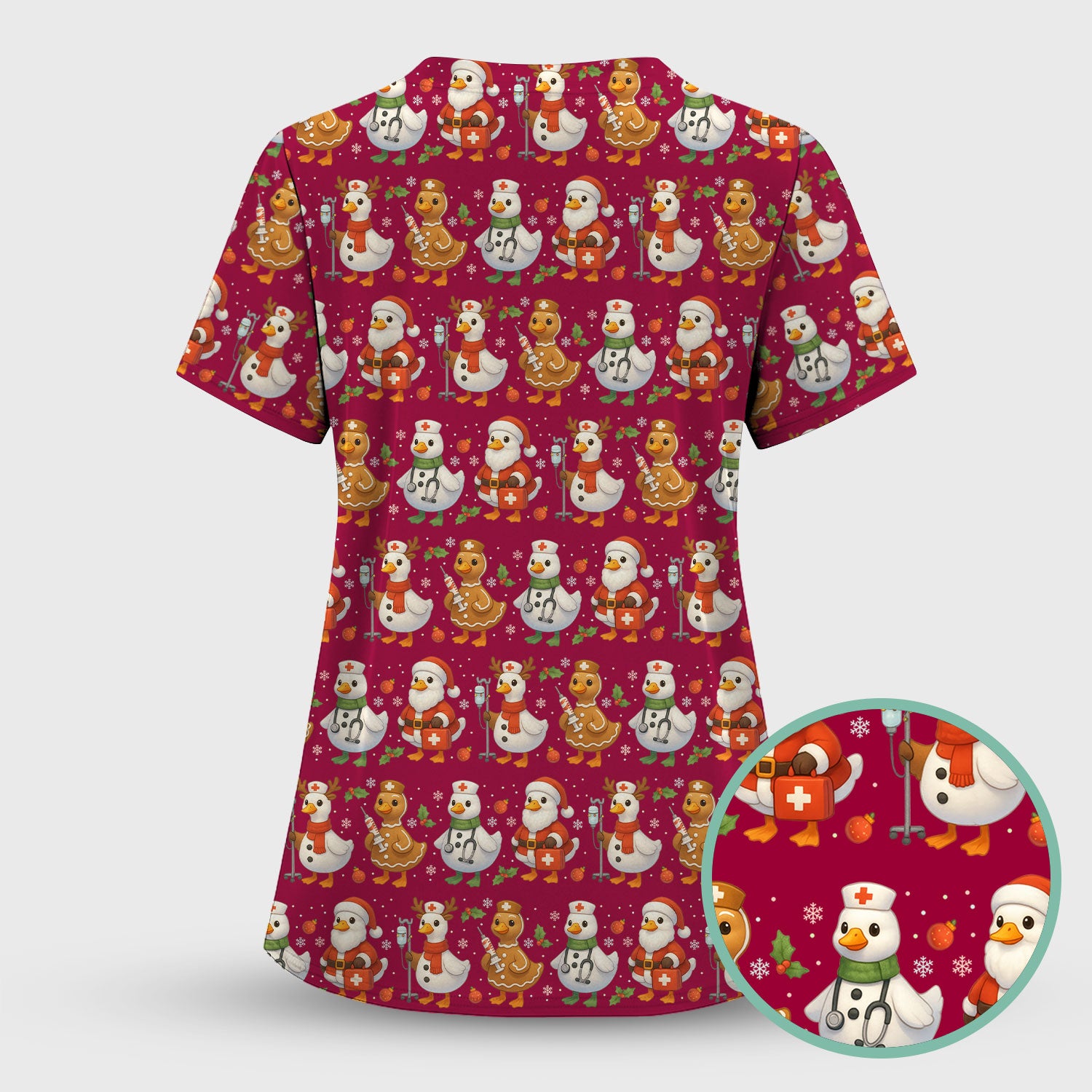 Christmas Goose Scrubs for Women - Funny Holiday Goose Pattern Medical Scrub Top - Festive Christmas Scrubs with Cute Nurse Design
