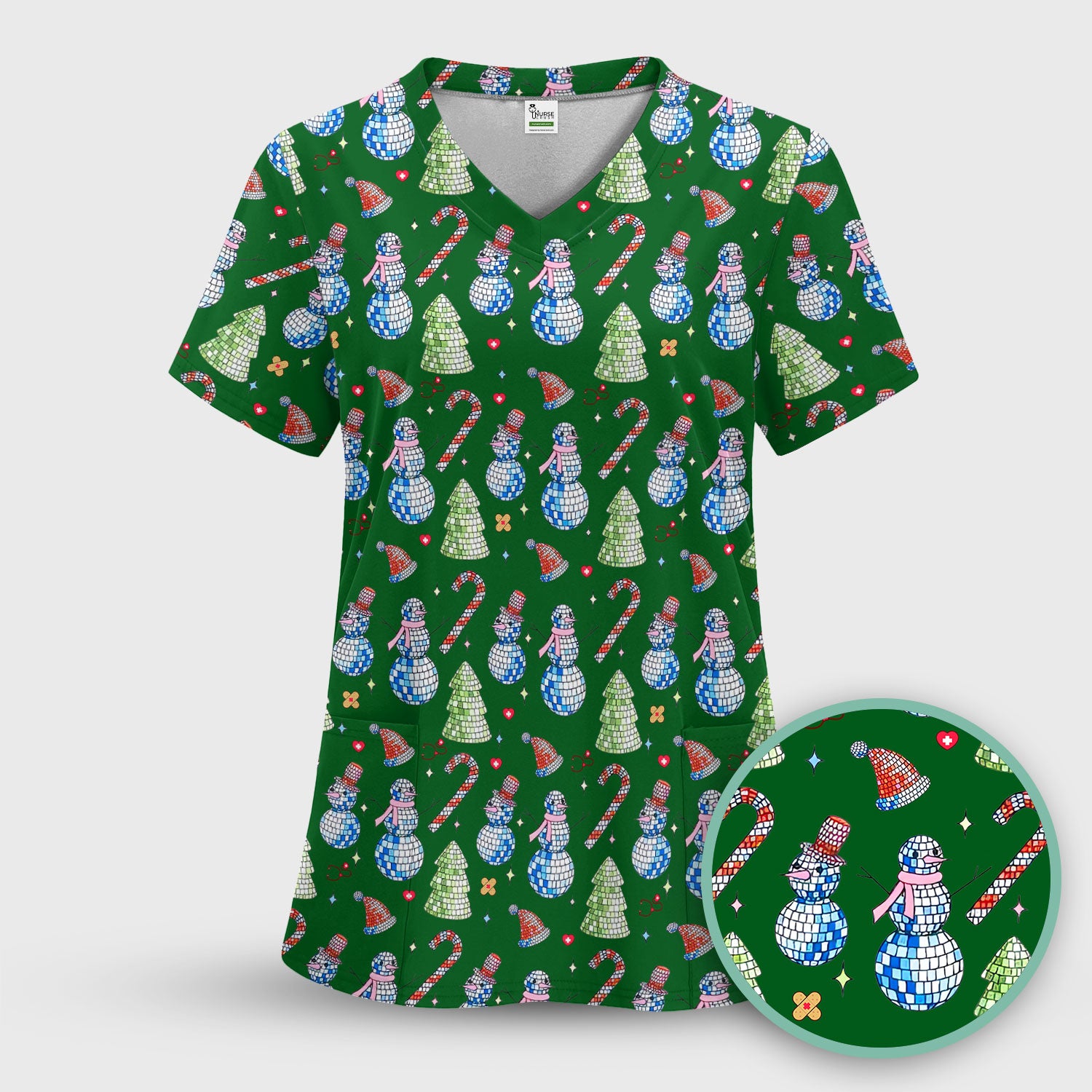 Funny Christmas Snowman Scrub Top for Women - Breathable Fabrics Med Uniform - Comfortable Scrubs for Nurses - Xmas Gift for Her