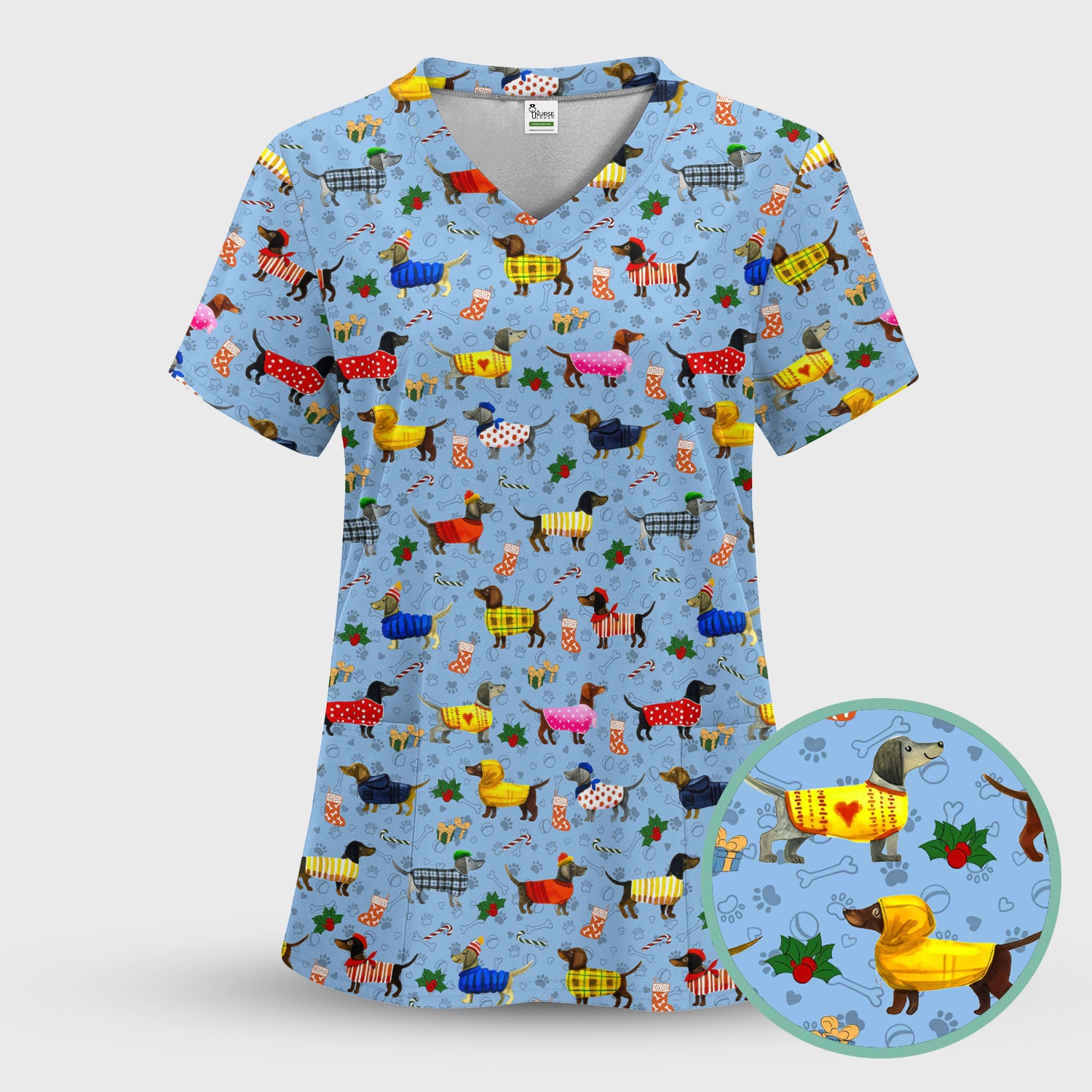 Funny Wiener Dog Scrub Set - Dachshund Paw Prints Nurse Uniform - Comfortable Nursing Pants - Holiday Gift for Her