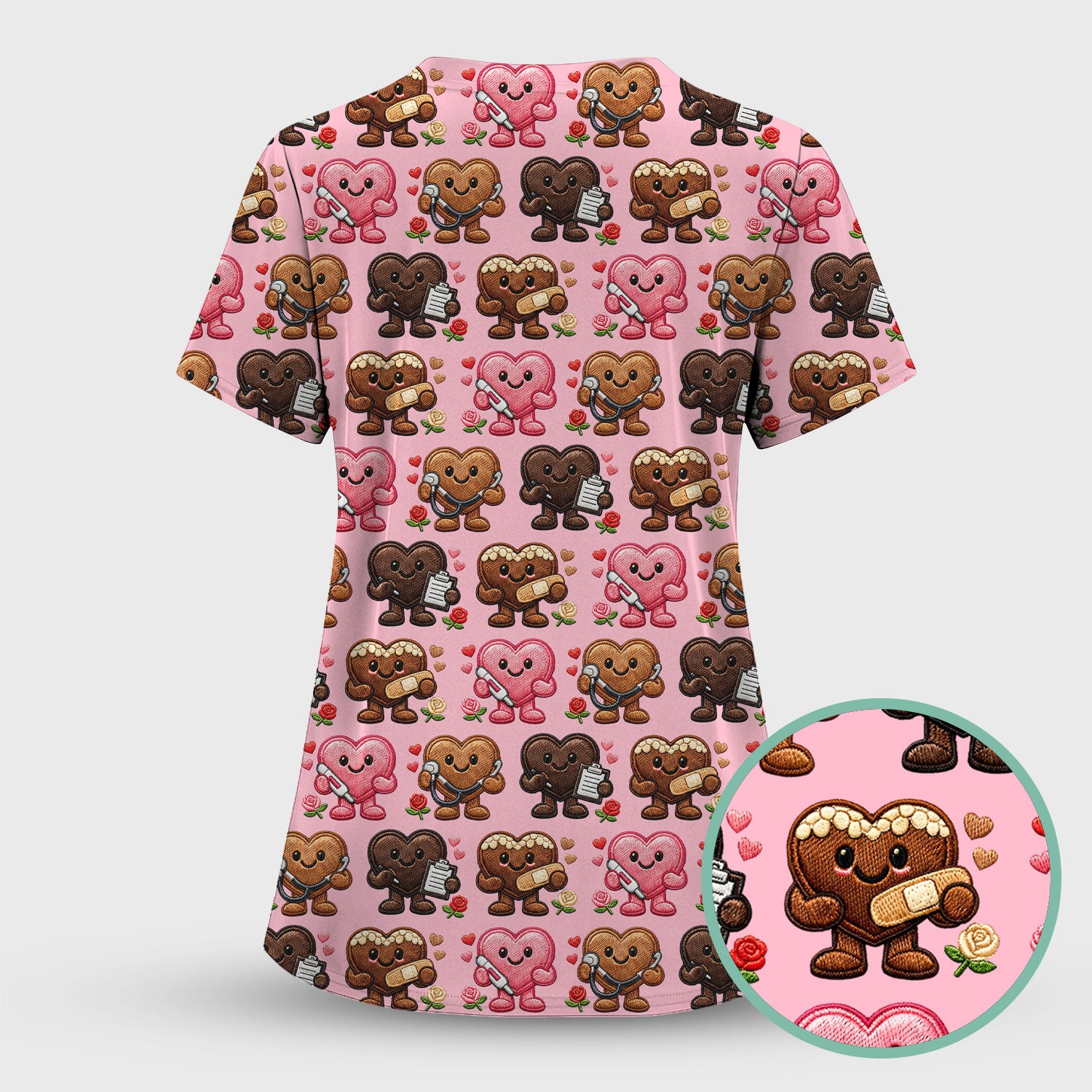 Valentine Heart Nurse Scrub Set, Cute Medical Love Pattern Shirt, Breathable Fabrics Nursing Uniform