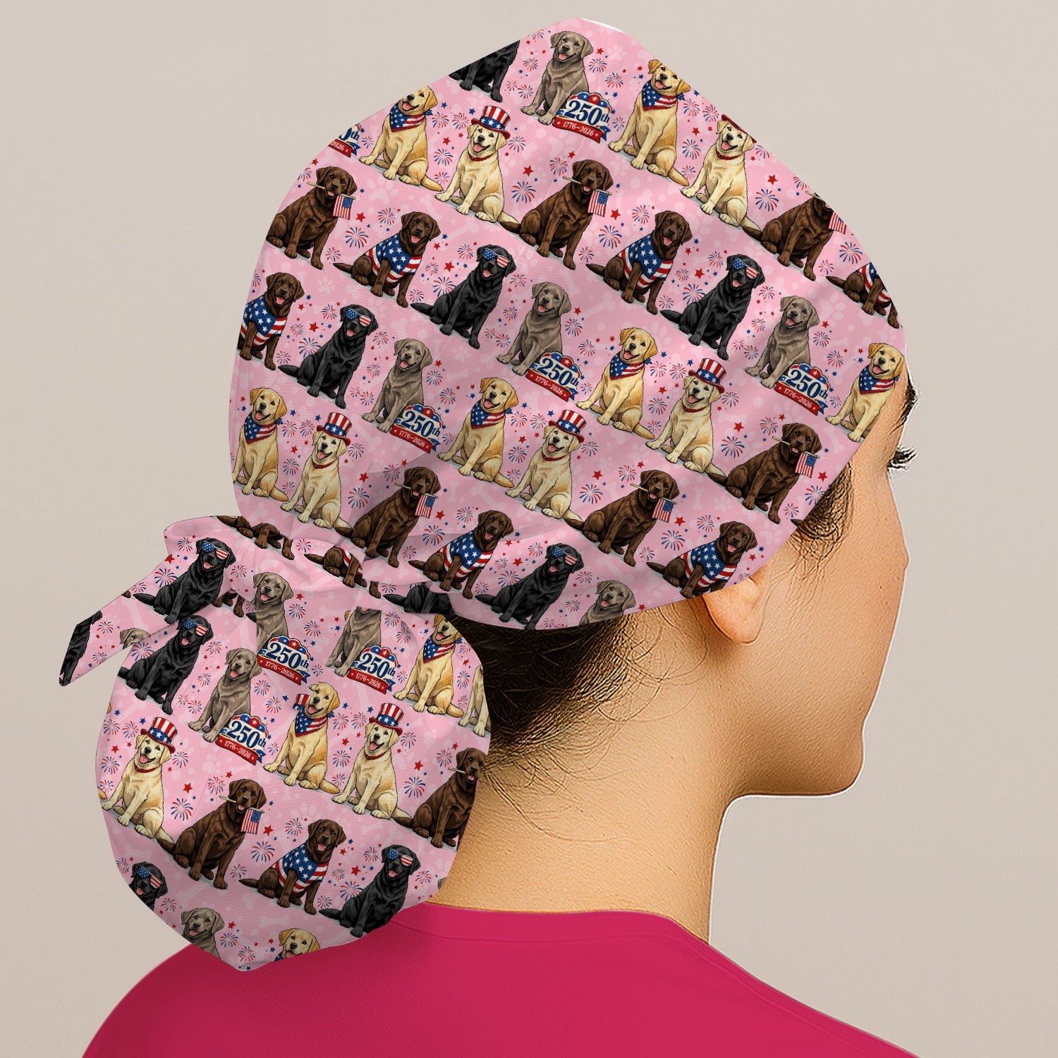 4th of July Labrador Dog Patriotic Print Cap, Bouffant Scrub Caps for Women