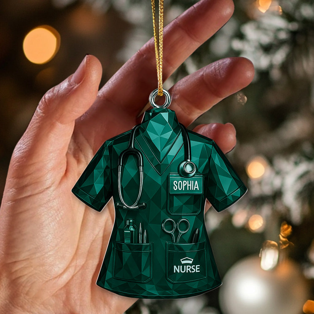 Personalized Nurse Scrub Ornament – Custom Name Medical Christmas Uniform Decor – Holiday Gift For Nursing